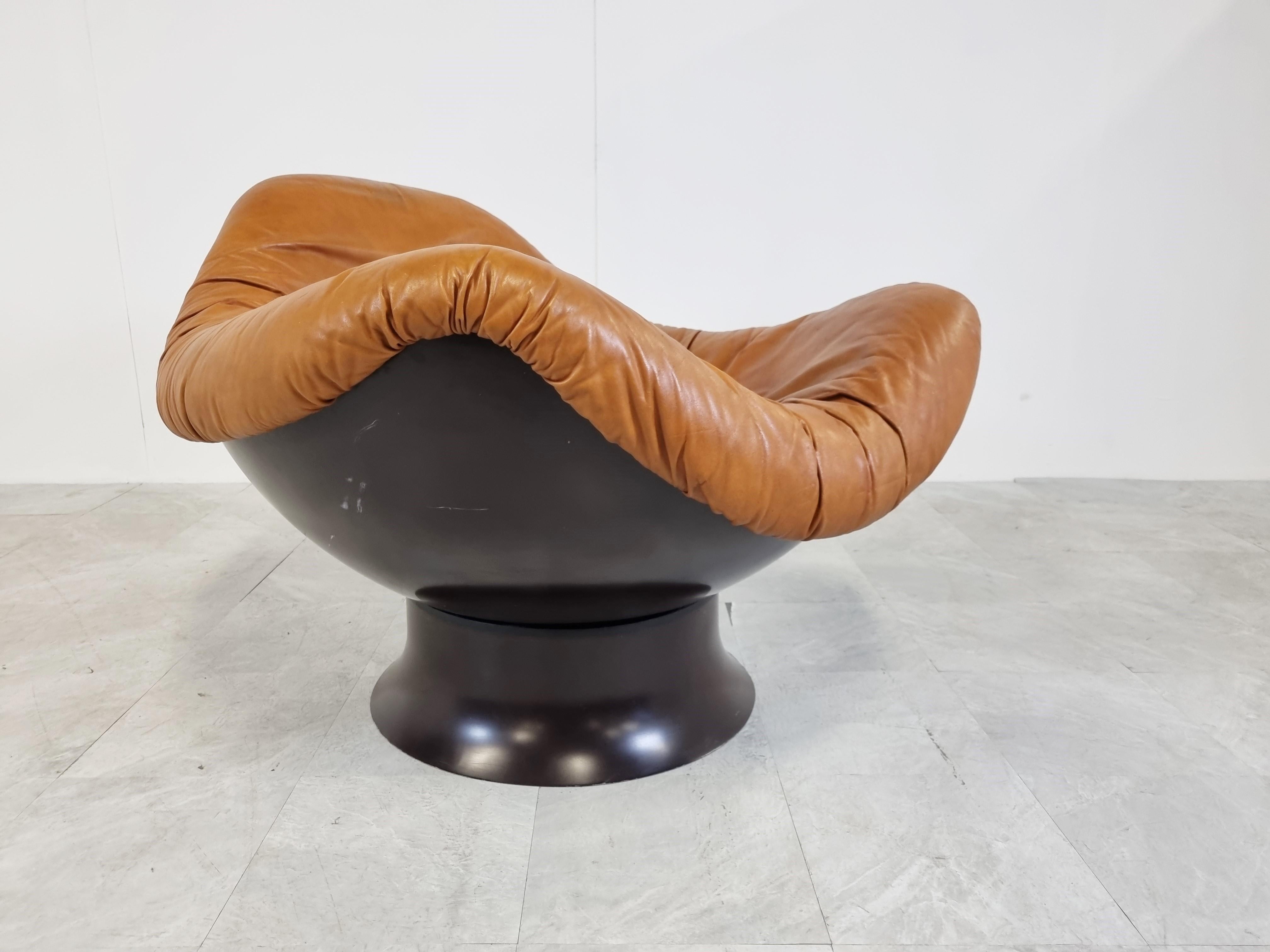 Leather Rodica Lounge Chair by Mario Brunu for Comfort, Italy, 1968