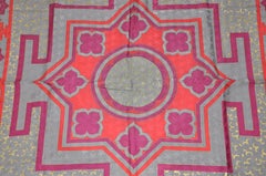 Sciarpa di seta astratta Rodier grigio acciaio e borgogna e oro