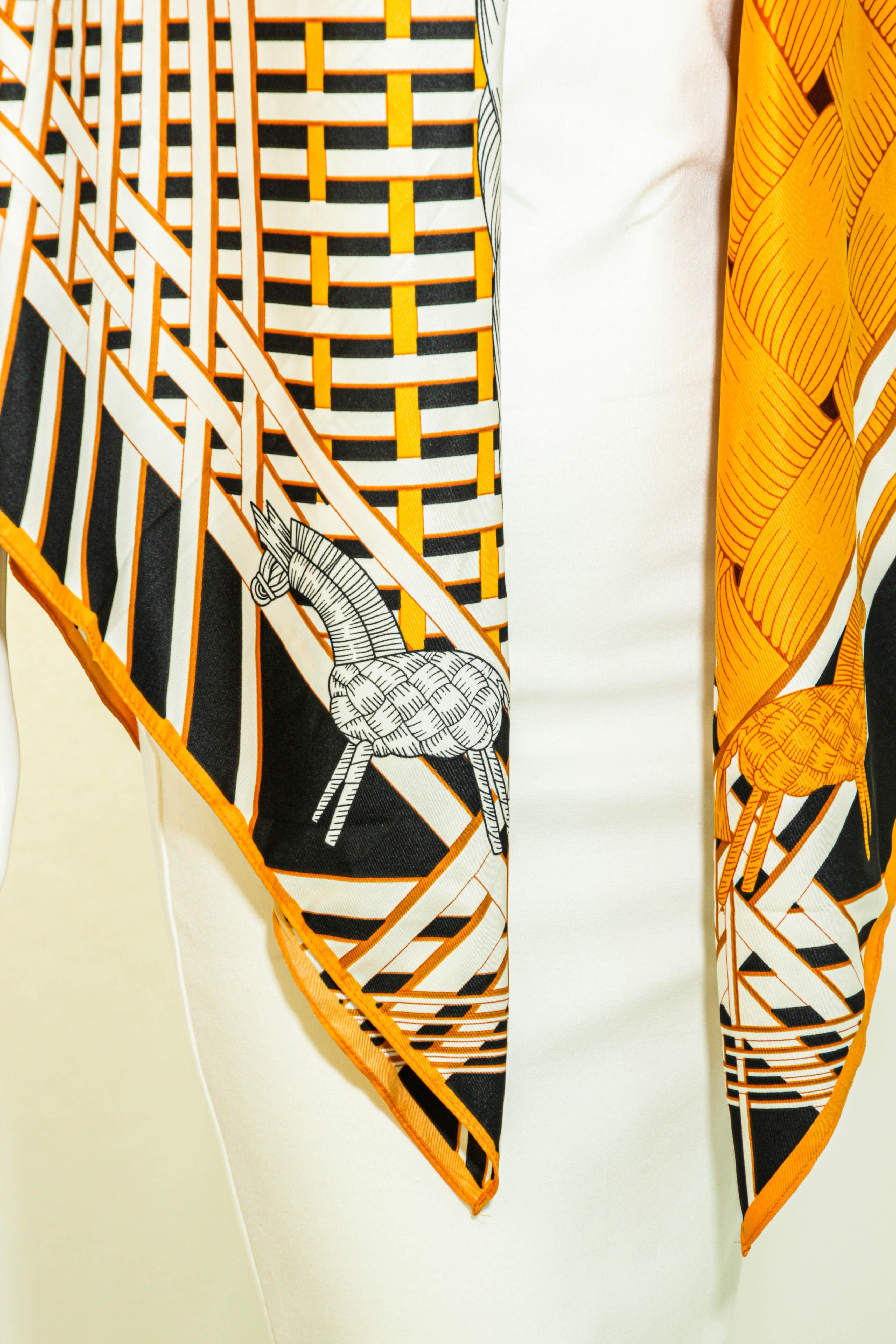 RODIER Paris Masan Design 51 in. Large Shawl in Orange Black and White For Sale 8
