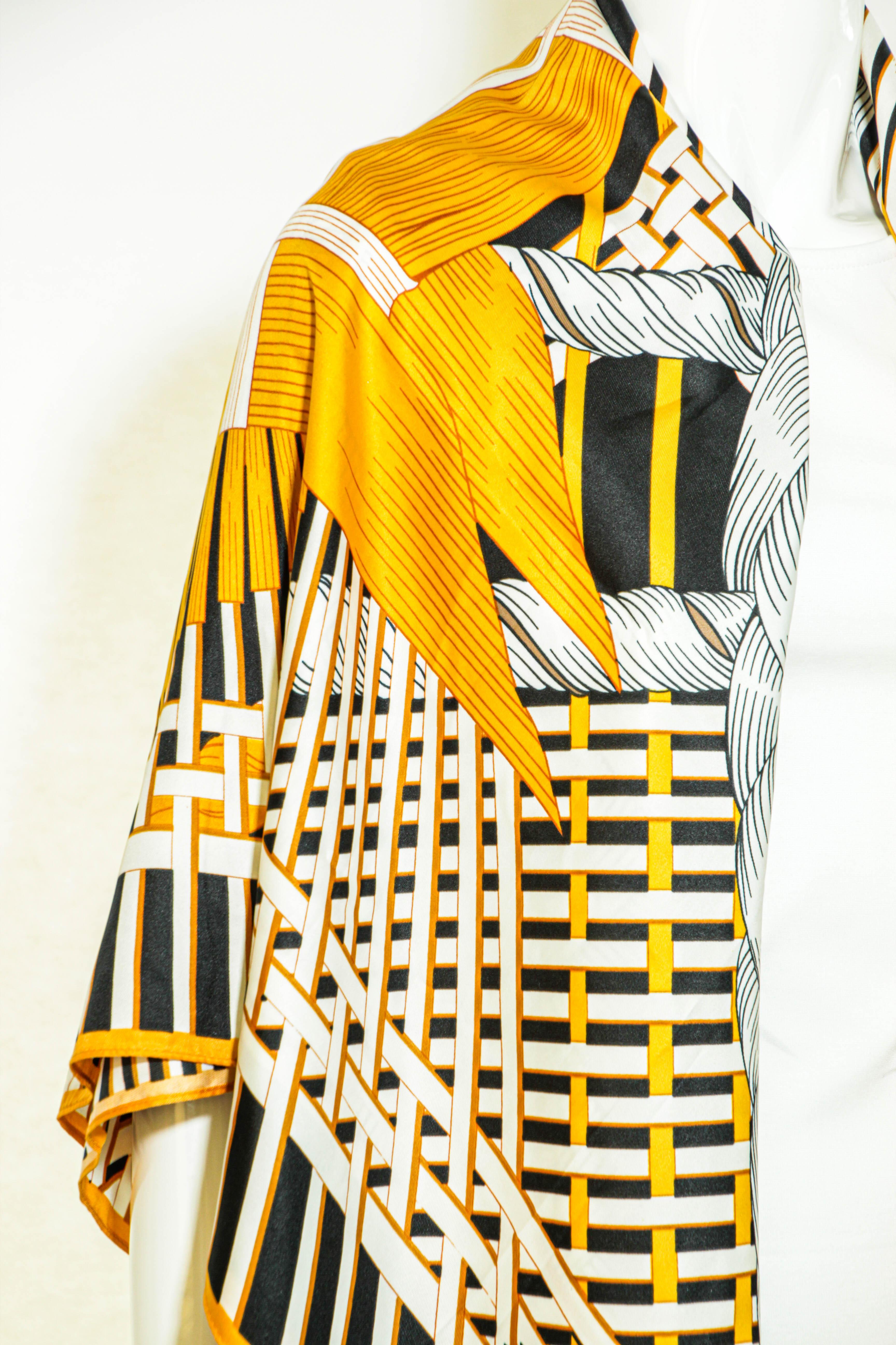 RODIER Paris Masan Design 51 in. Large Shawl in Orange Black and White For Sale 9