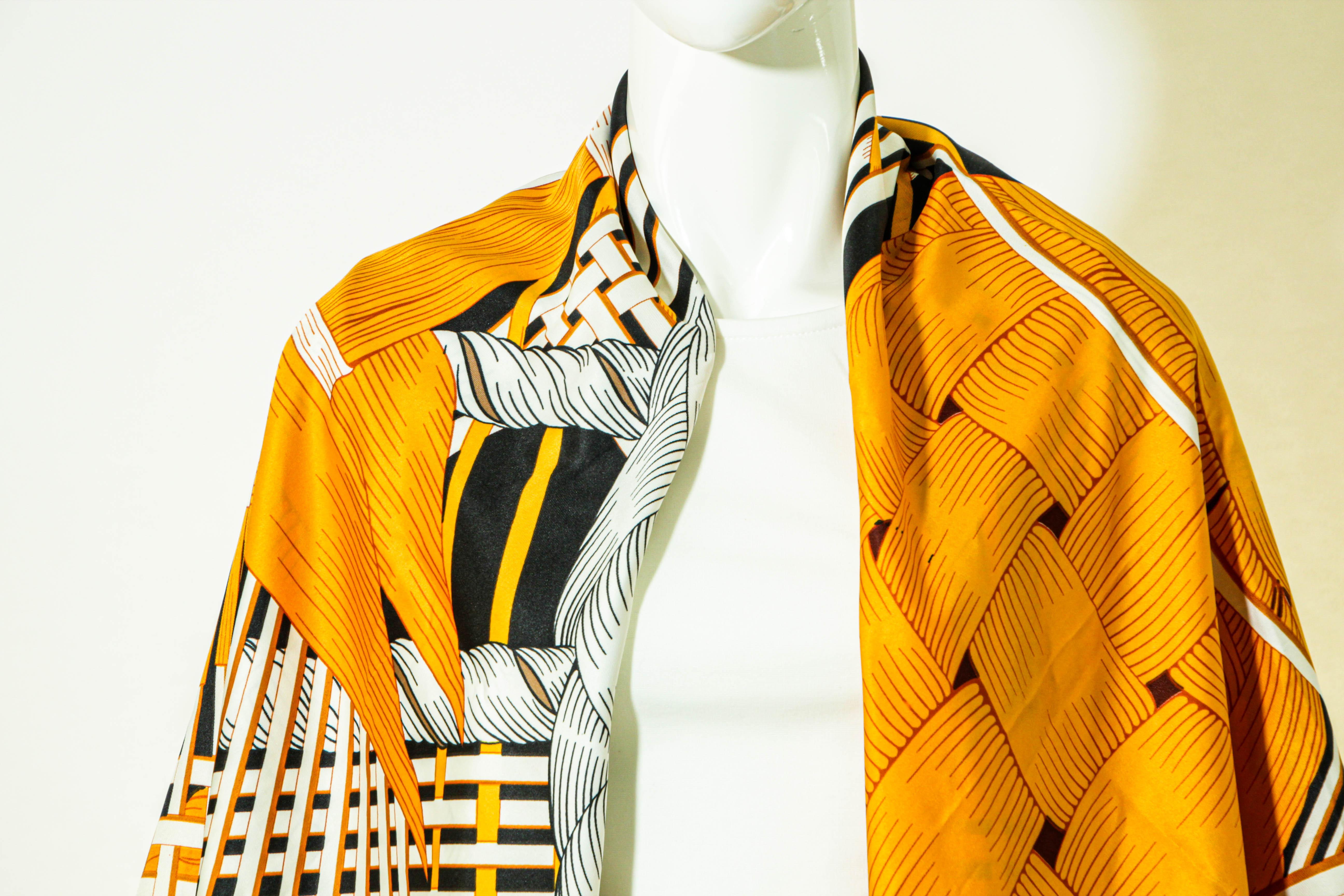 RODIER Paris Masan Design 51 in. Large Shawl in Orange Black and White For Sale 10