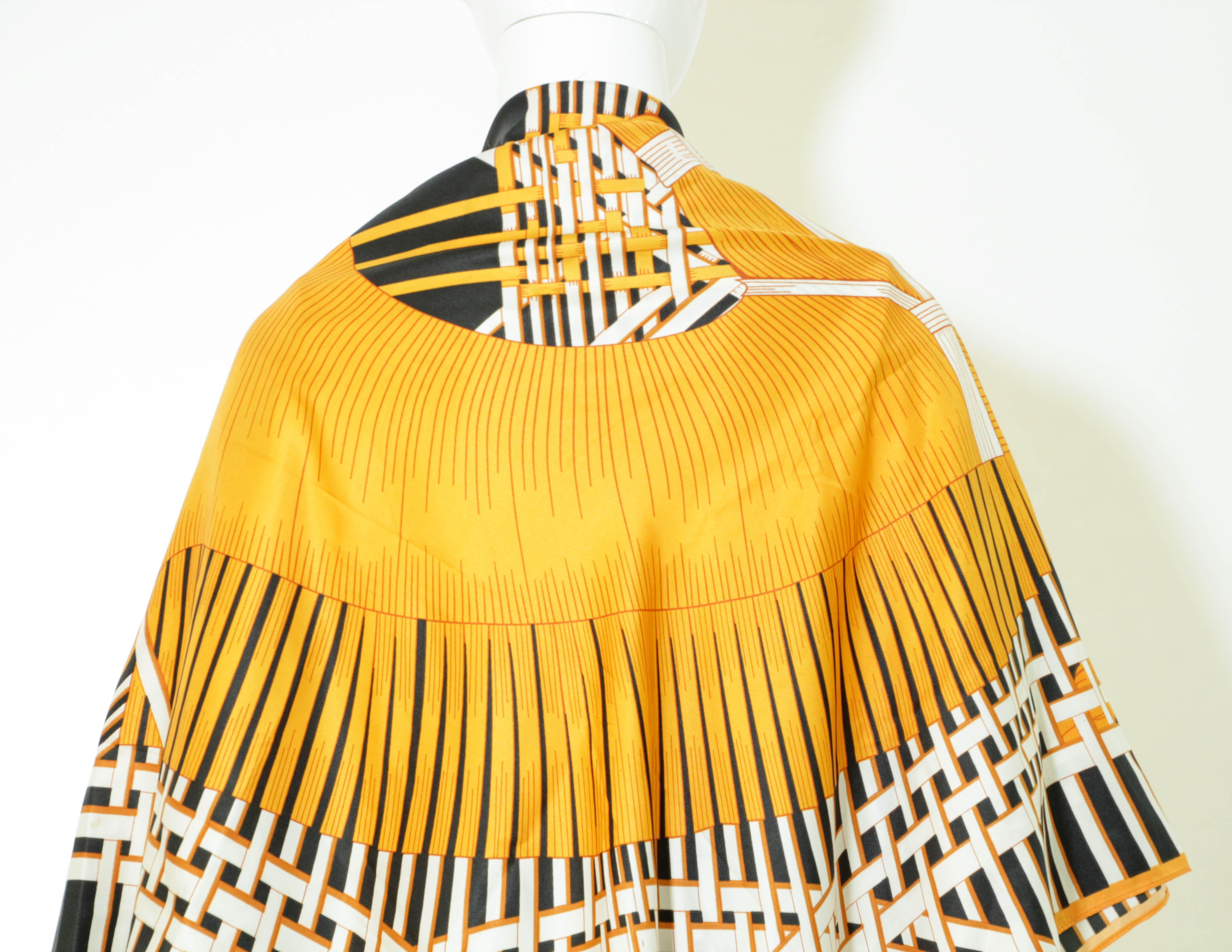 RODIER Paris Masan Design 51 in. Large Shawl in Orange Black and White For Sale 12
