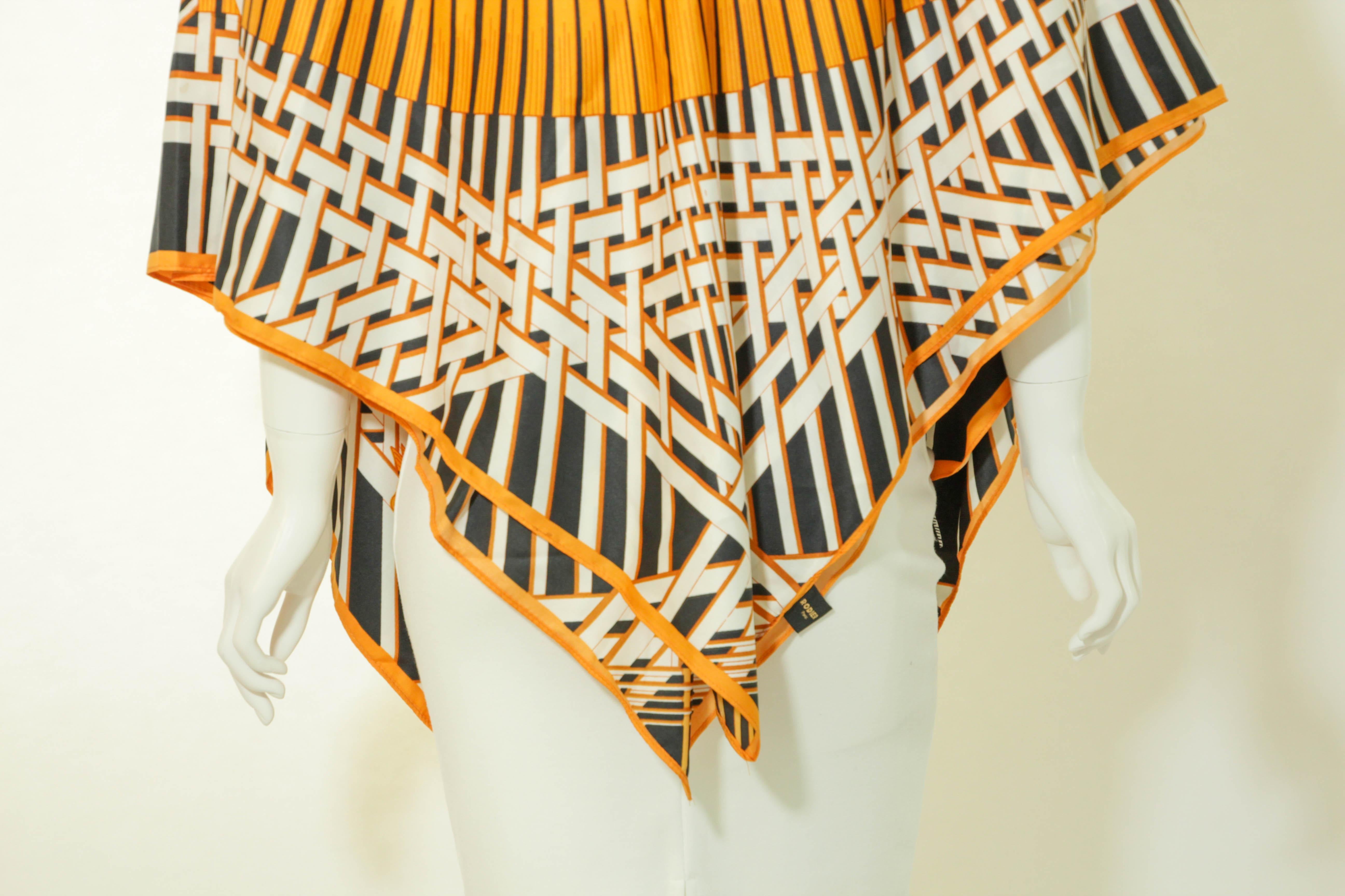 RODIER Paris Masan Design 51 in. Large Shawl in Orange Black and White For Sale 13