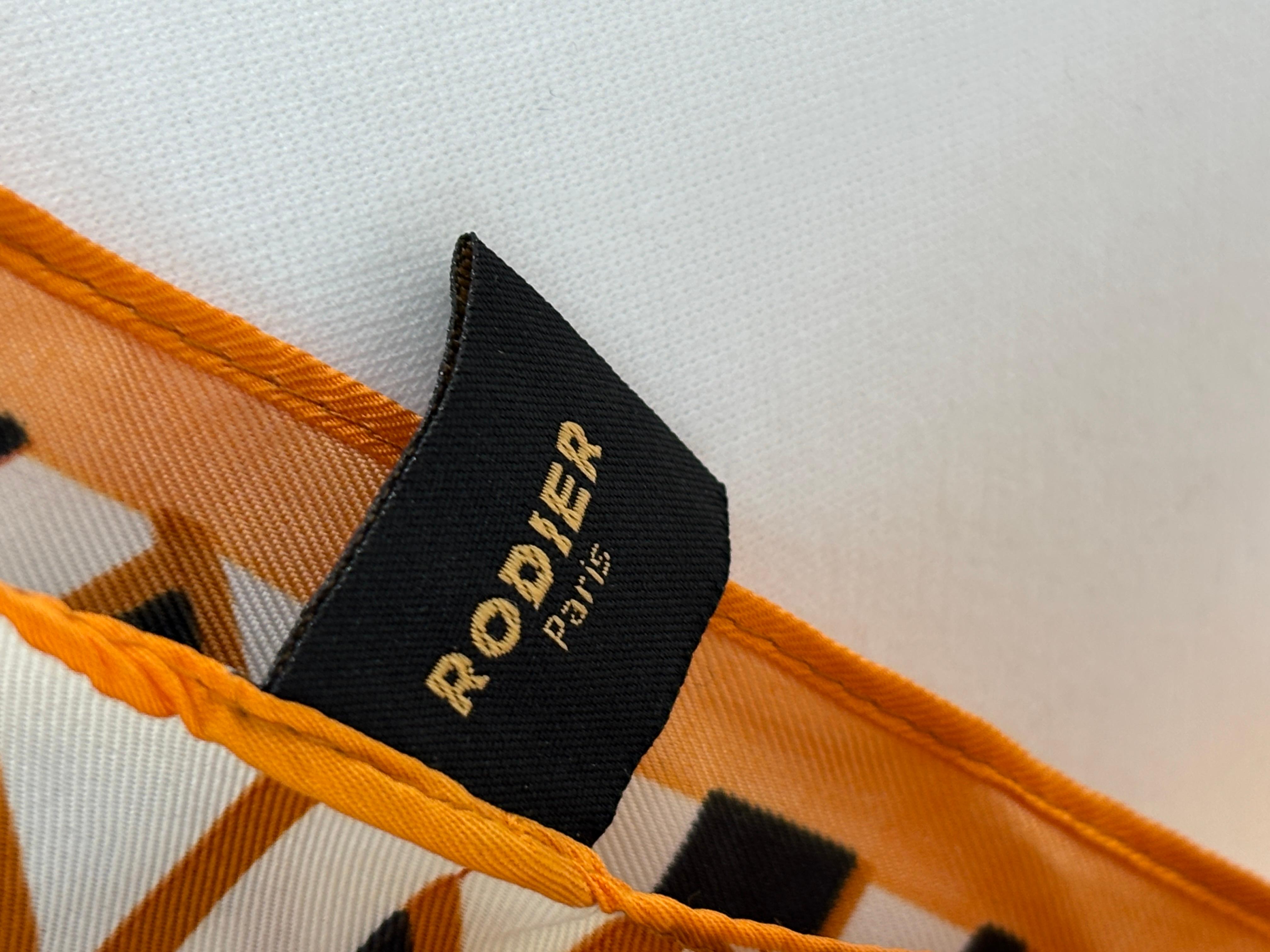 RODIER Paris Masan Design 51 in. Large Shawl in Orange Black and White For Sale 14