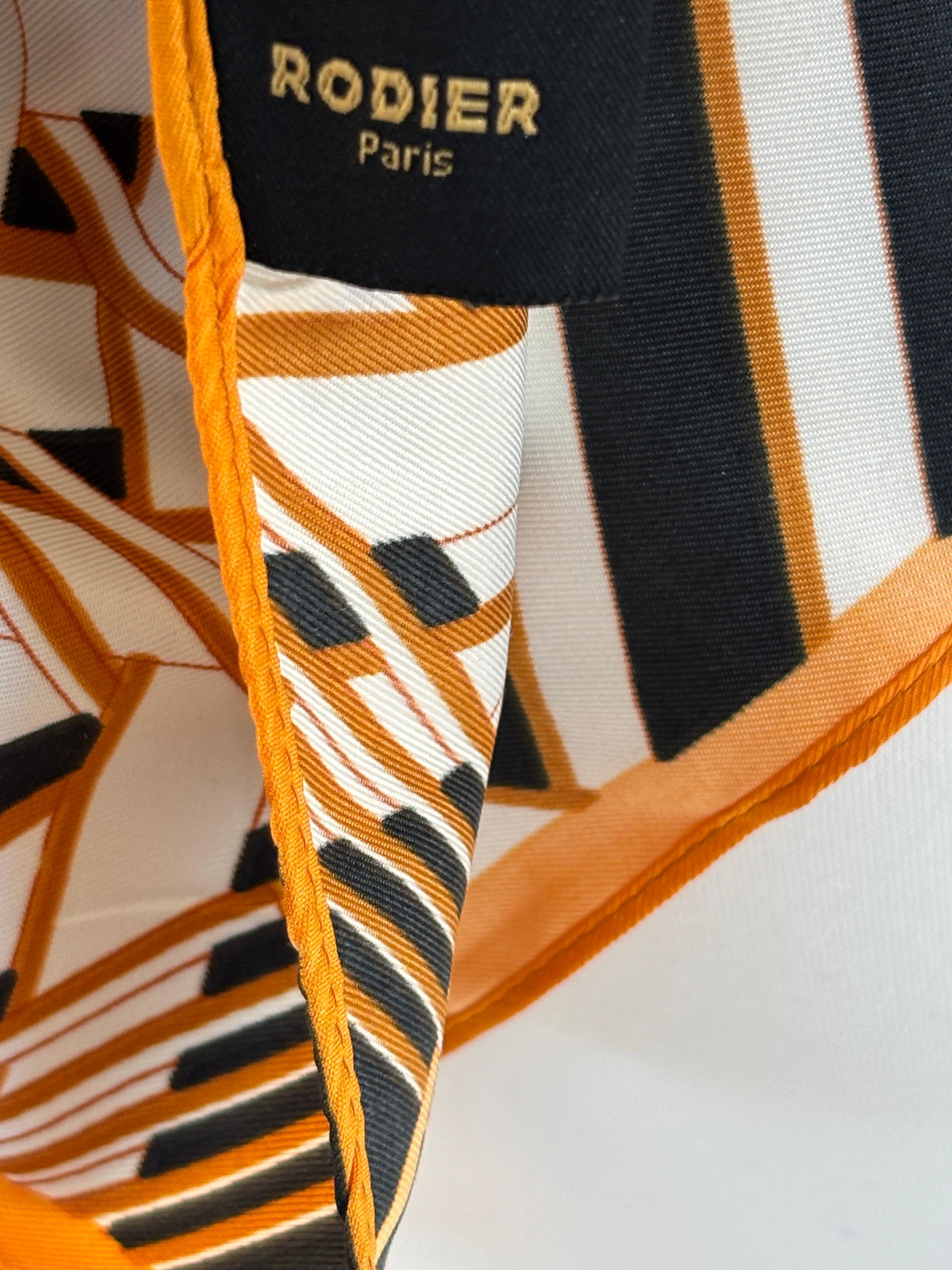 RODIER Paris Masan Design 51 in. Large Shawl in Orange Black and White For Sale 15