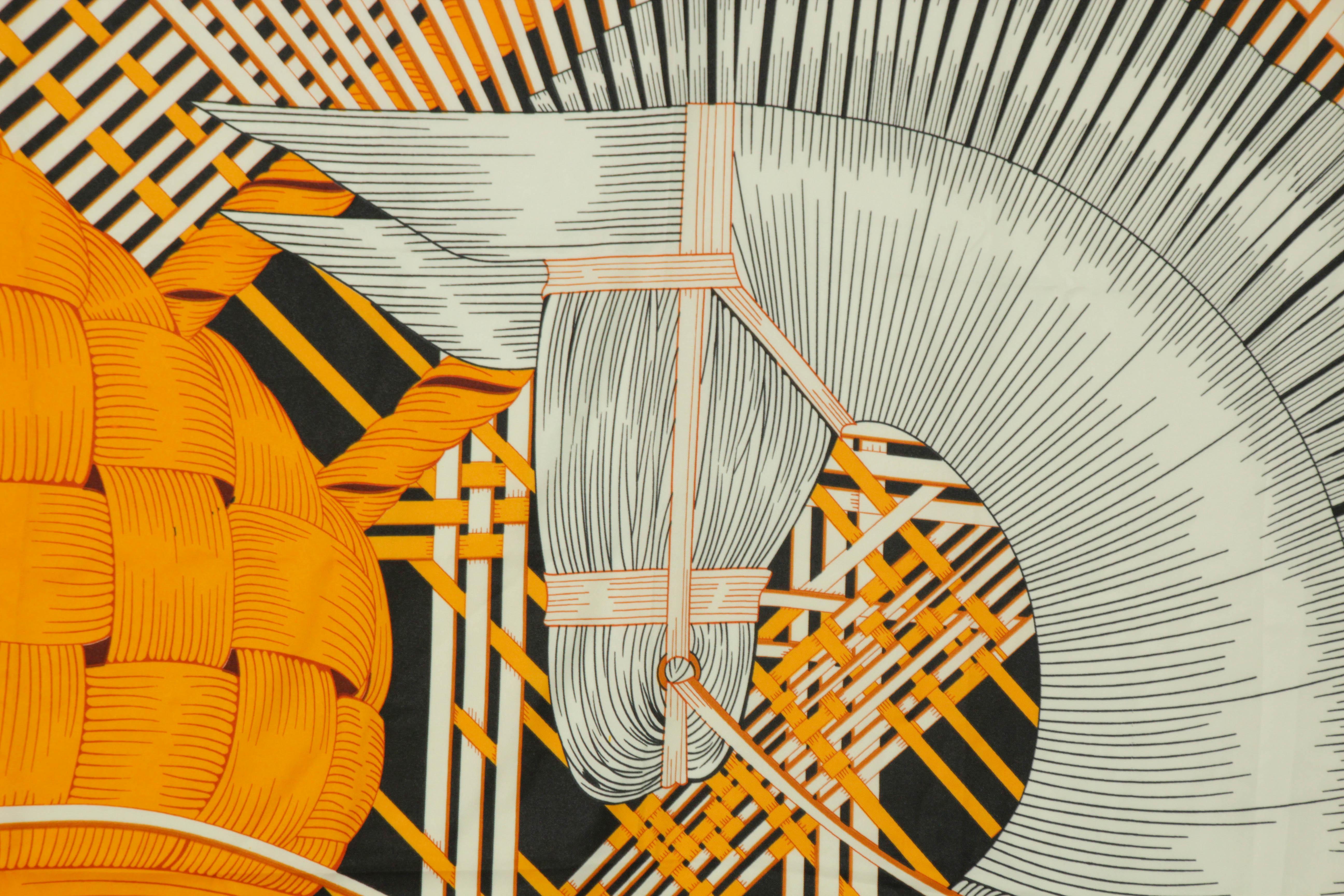 RODIER Paris Masan Design 51 in. Large Shawl in Orange Black and White For Sale 2