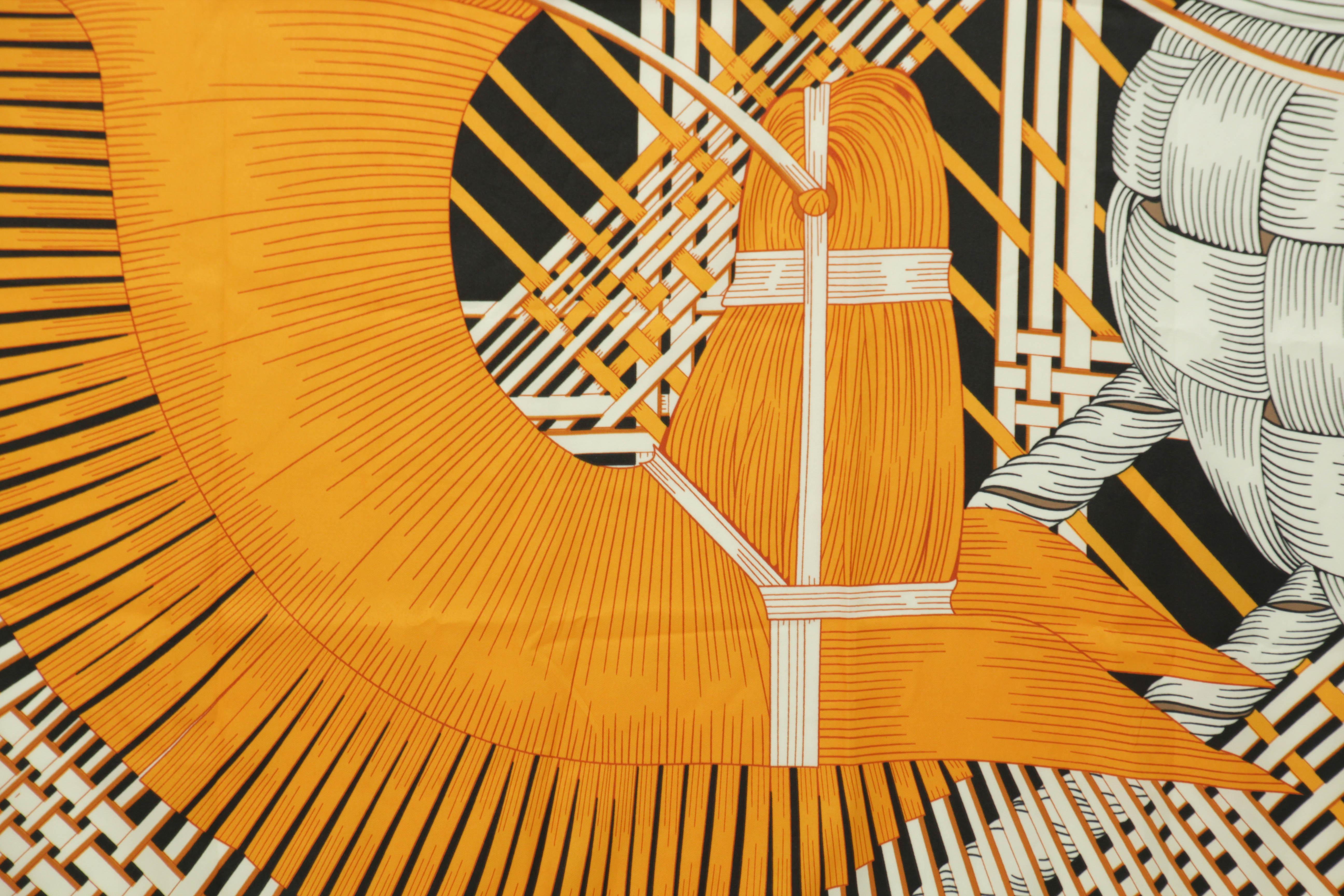 RODIER Paris Masan Design 51 in. Large Shawl in Orange Black and White For Sale 3