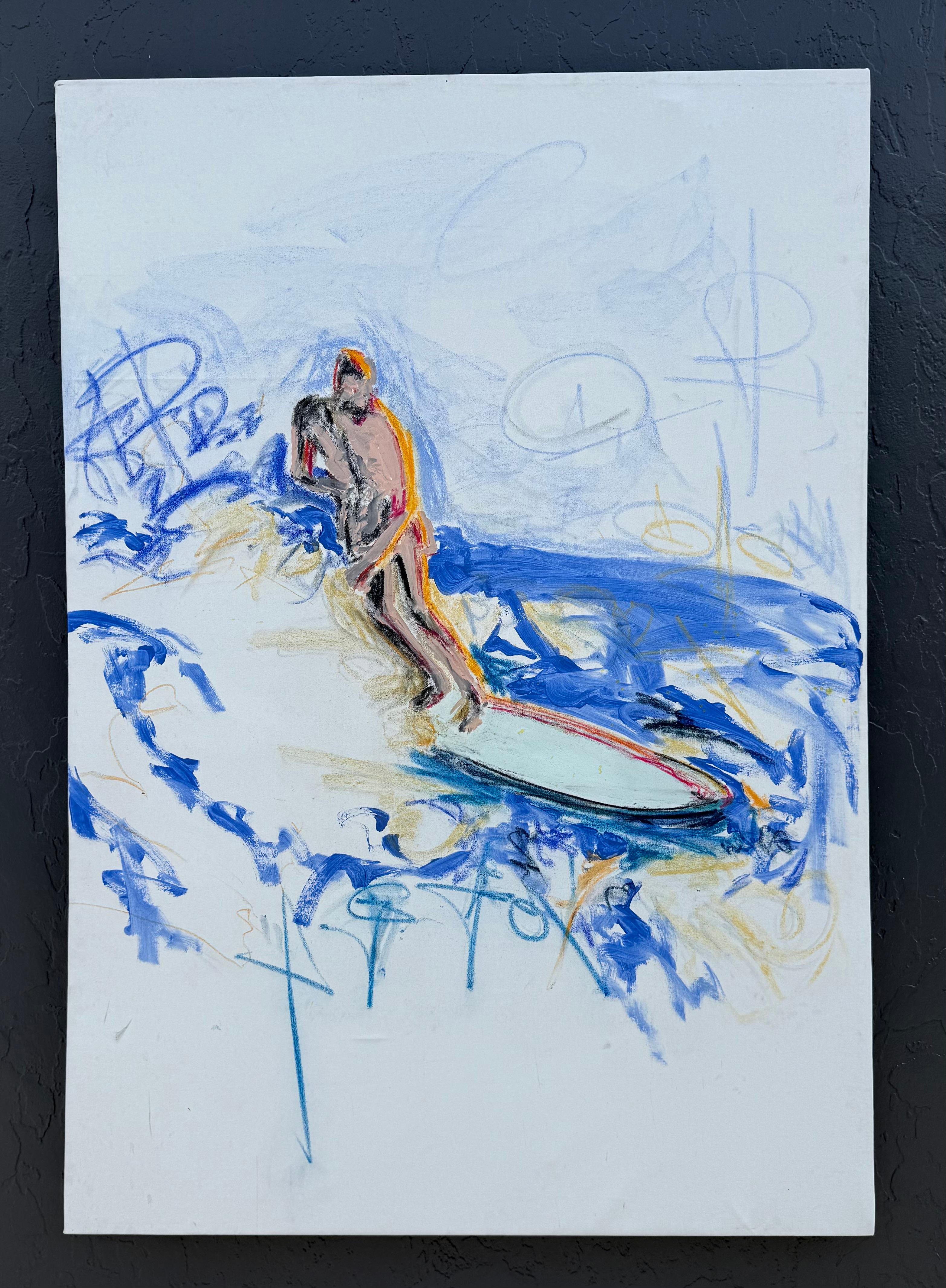 <p>Kommentare des Künstlers<br>Der Künstler Rodion Gilmitdinov fängt einen flüchtigen Moment des Gleichgewichts und der Verletzlichkeit ein, als ein einsamer Surfer auf einer brechenden Welle reitet. Lockere, spontane Striche in Blau und Beige