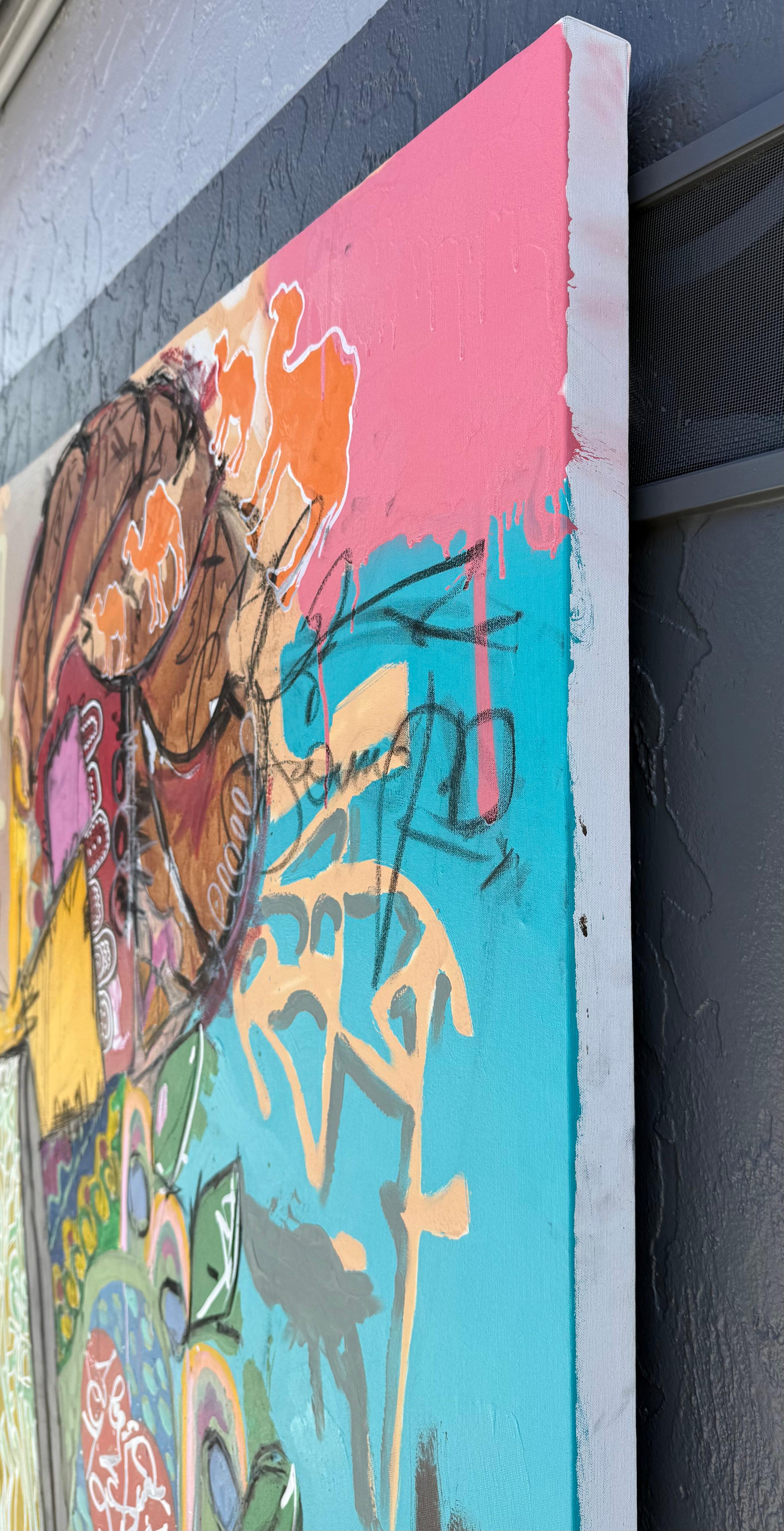 <p>Artist Comments<br>Bold colors, symbolic imagery, and expressive lines create a layered visual narrative. Artist Rodion Gilmitdinov used acrylic paint, oil sticks, and charcoal to build patterns, calligraphic marks, and desert motifs. The