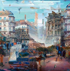 Contemporary Figurative Ölgemälde auf Leinwand - Blended Cities - Blend 44