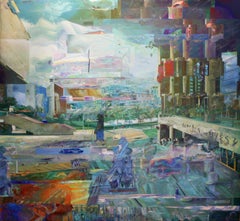 Pintura al óleo figurativa contemporánea sobre lienzo - Paisaje urbano - Blend 54