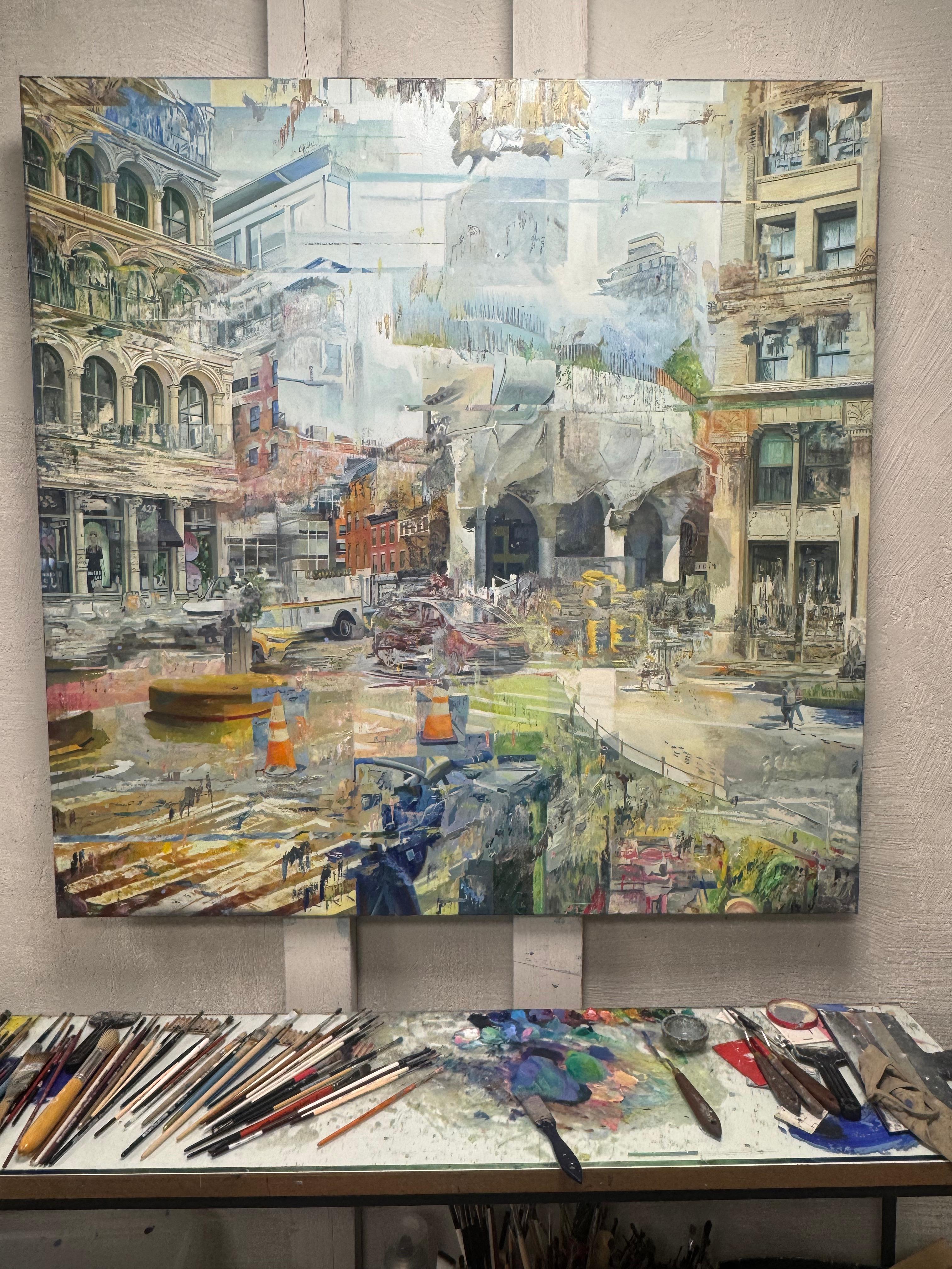 Impresionismo contemporáneo - Paisaje urbano Pintura al óleo sobre lienzo - Blend 64 - Figurative Painting Gris de Rodion Petroff