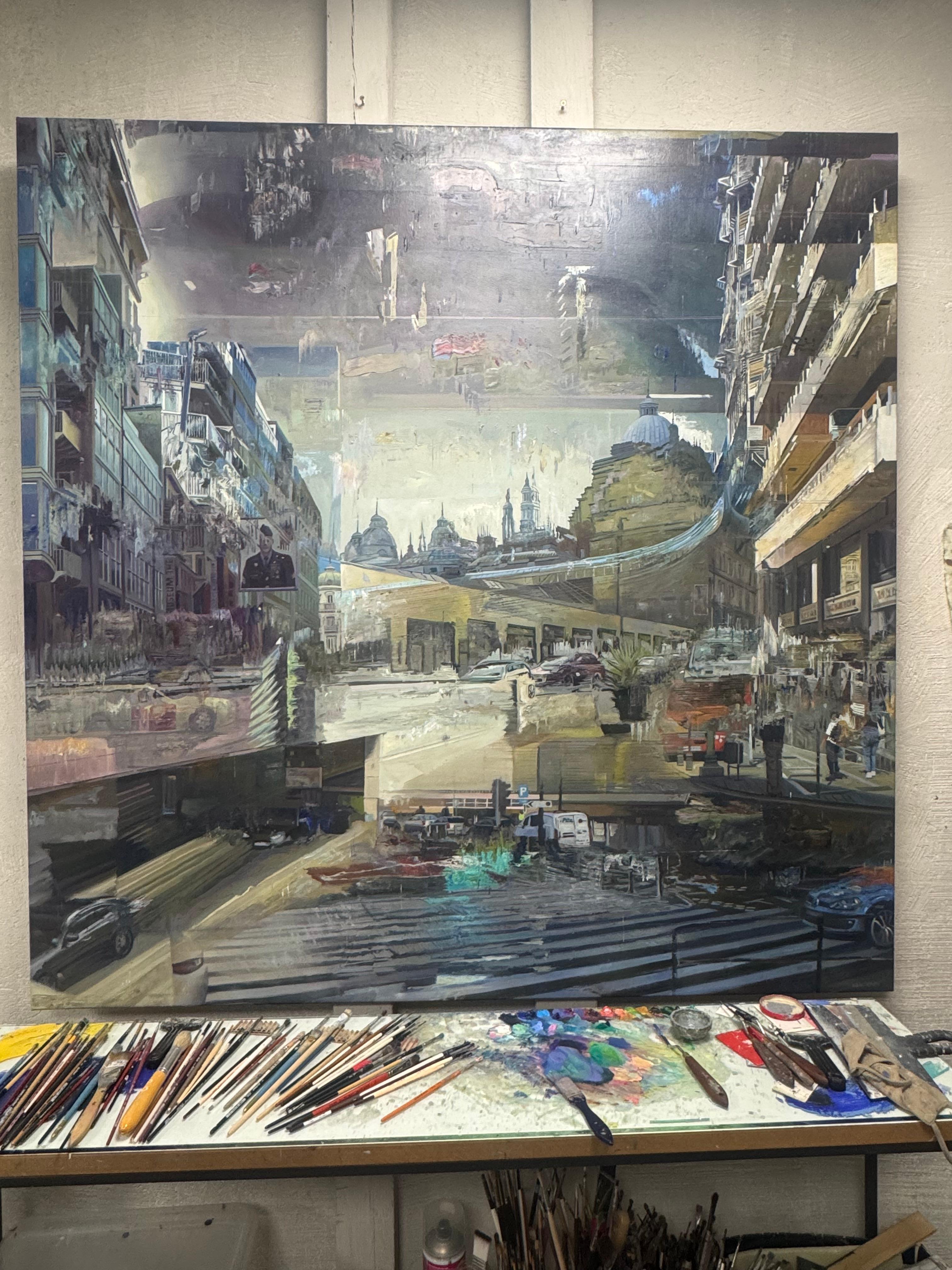 Impresionismo contemporáneo - Paisaje urbano Pintura al óleo sobre lienzo - Blend 66 - Painting Contemporáneo de Rodion Petroff