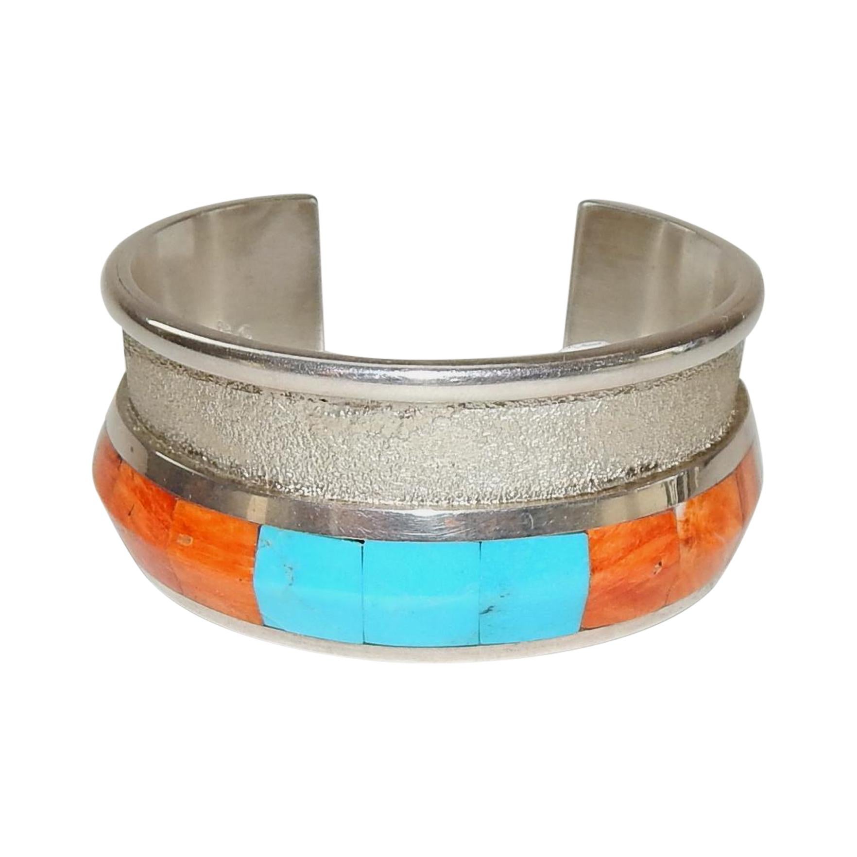 Rodney Coriz Santo Domingo Pueblo, Sterling and Multi-Stone Cuff Bracelet For Sale