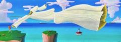 Wild is the Wind, pintura, por Rodney Forbes, óleo, lienzo, vestido, playa, azul