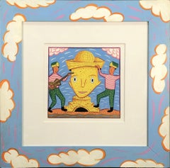 1987 Rodney Greenblat 'Celebration' Painting Framed