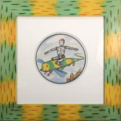 1987 Rodney Greenblat 'Flying Cyborg' Painting Framed