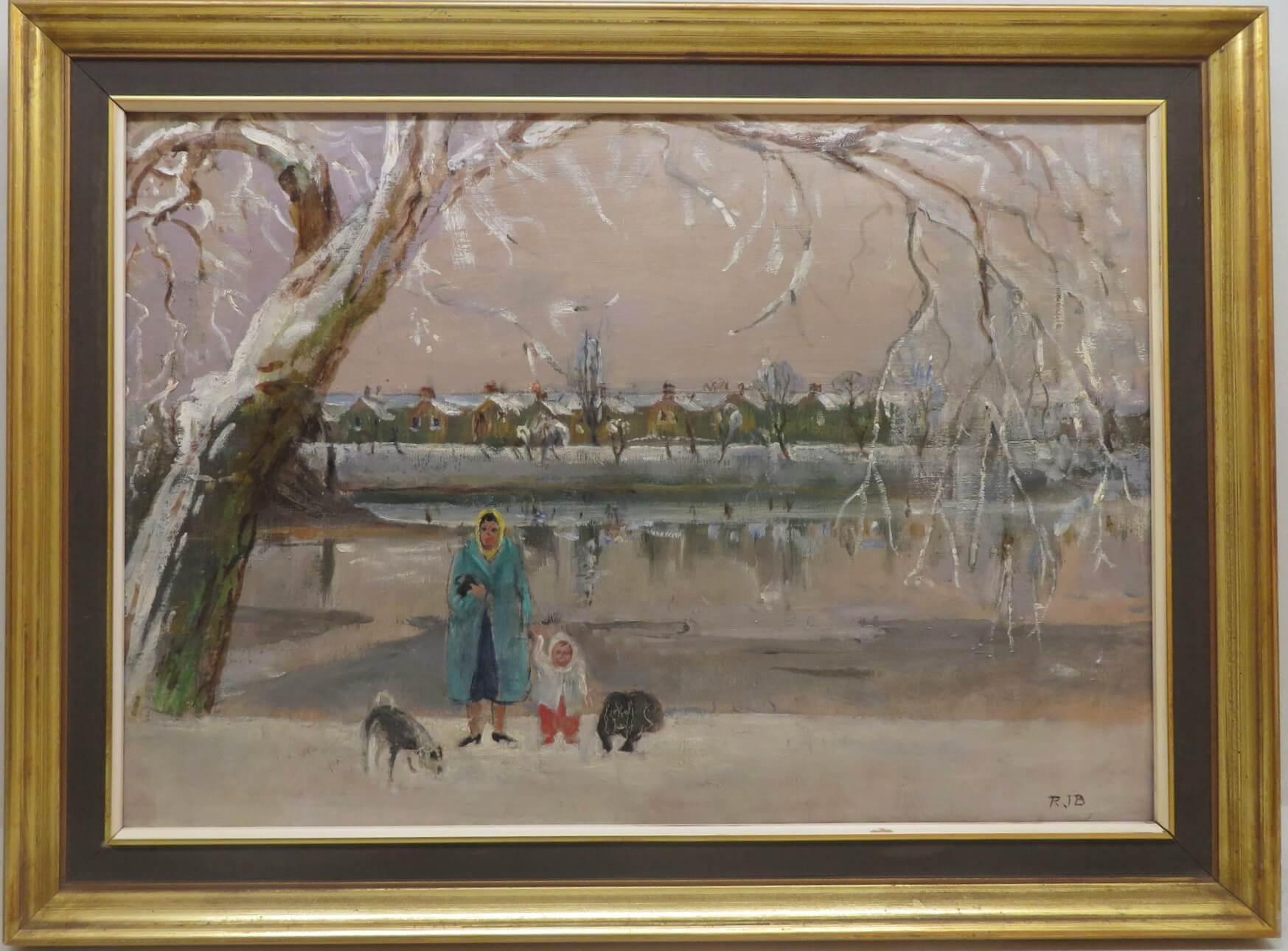RODNEY JOSEPH BURN (1899-1984) Ölgemälde LONDON RIVER THAMES CHISWICK WINTER – Painting von rodney Joseph burn
