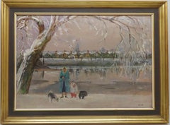 RODNEY JOSEPH BURN (1899-1984) oil painting LONDON RIVER THAMES CHISWICK WINTER
