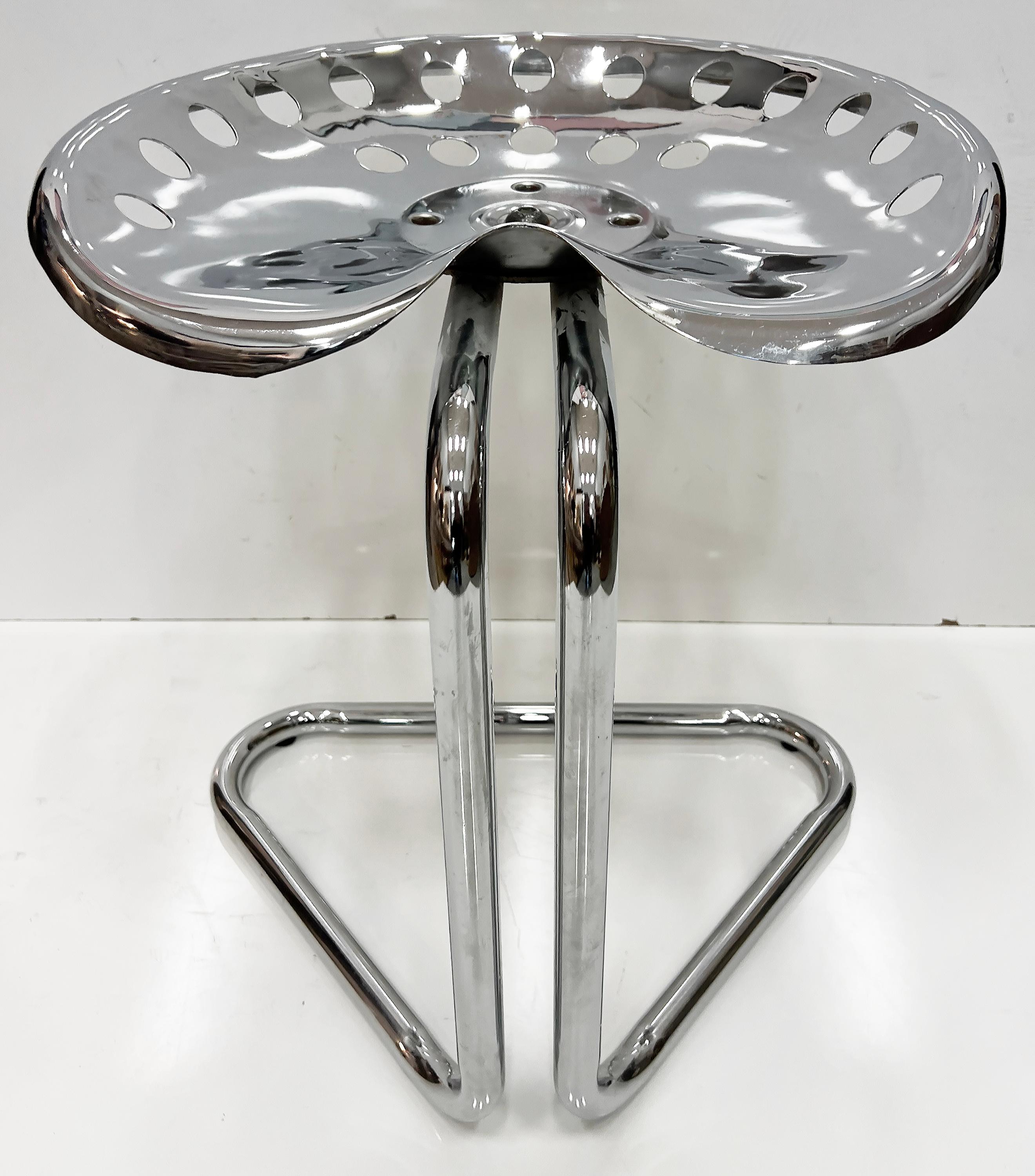 English Rodney Kinsman Chrome Tractor Seat Counter Height Stools, Industrial Pair