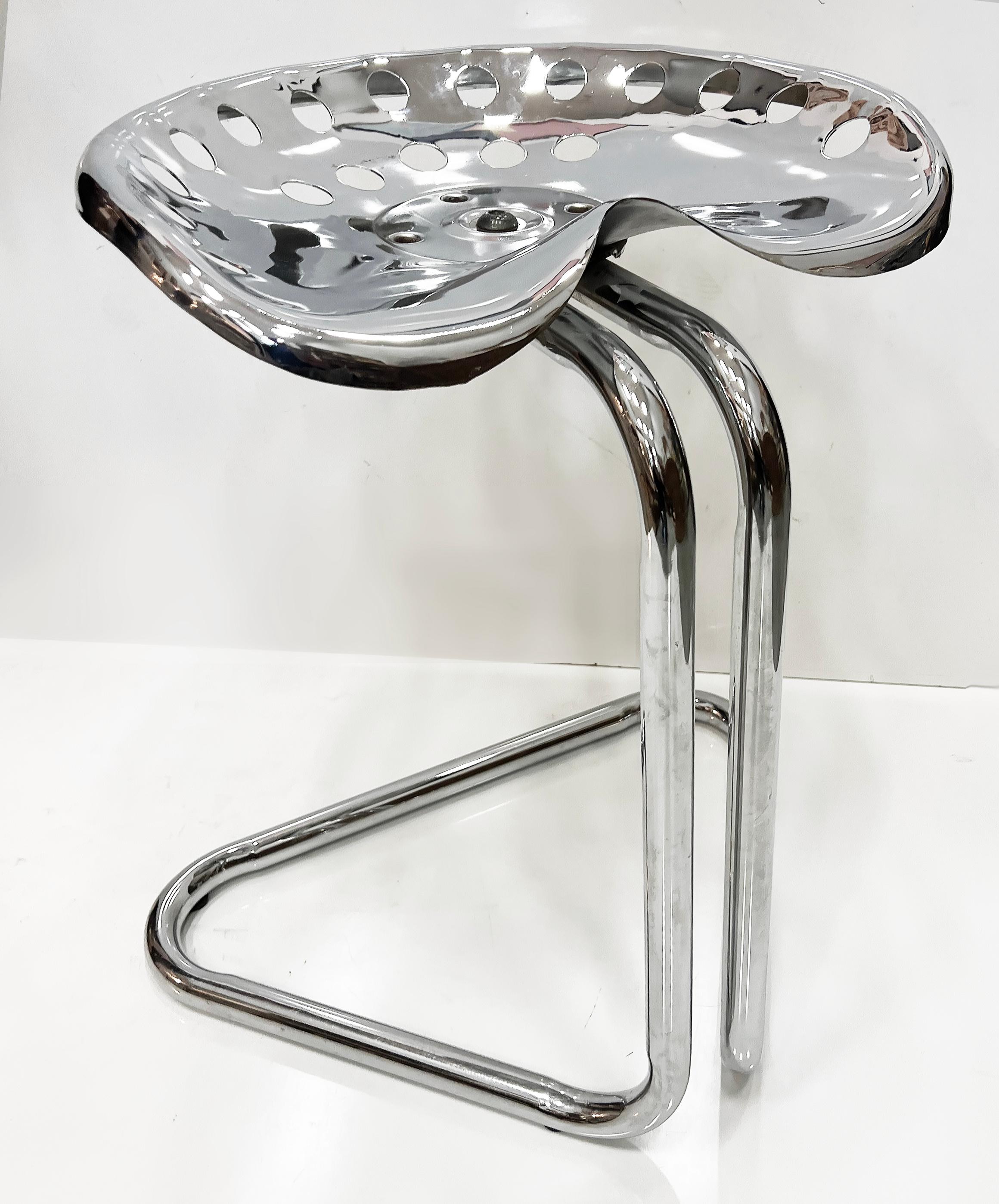 20th Century Rodney Kinsman Chrome Tractor Seat Counter Height Stools, Industrial Pair