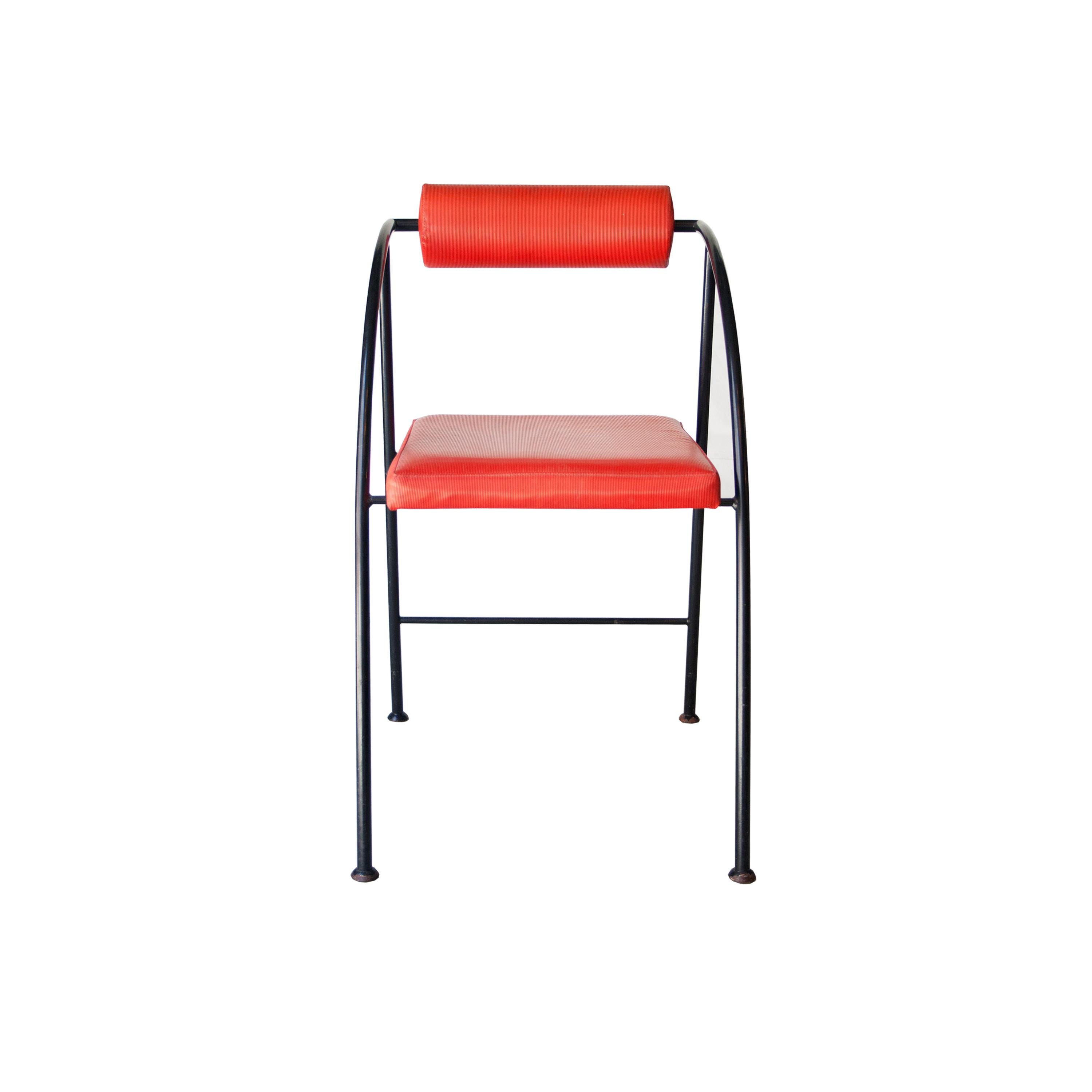 red metal chairs