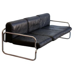 Rodney Kinsman for Omk Three Seat Black Leather Sofa