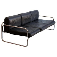 Rodney Kinsman for Omk Three Seat Black Leather Sofa