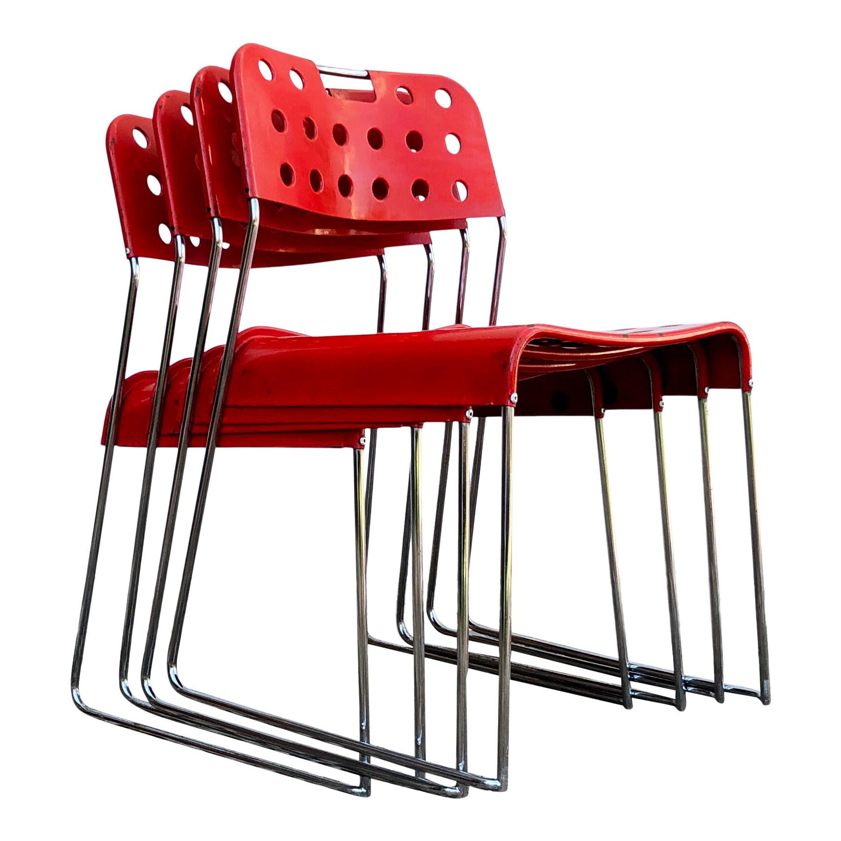 Rodney Kinsman Space Age Roter Omstak-Stuhl aus dem Space Age für Bieffeplast, 1971, Set 0f 4 im Angebot 2