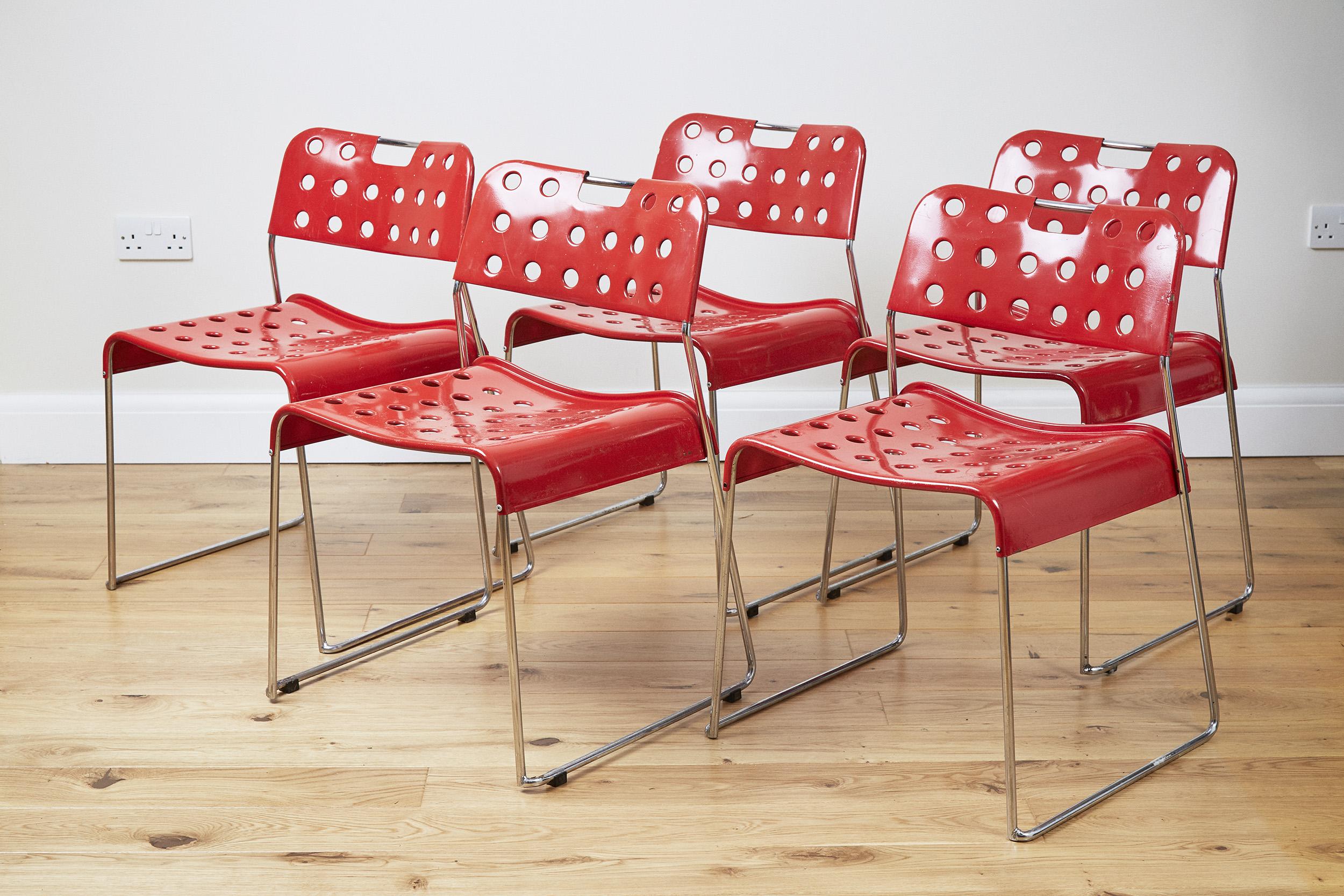 Rodney Kinsman Space Age Red Omstak Dining Chair for Bieffeplast, 1971, Set of 5 12