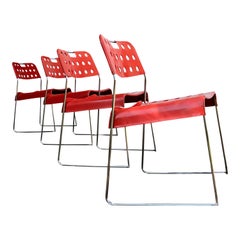 Rodney Kinsman Space Age Red Omstak Dining Chair for Bieffeplast, 1971, Set of 4