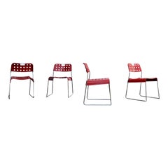 Rodney Kinsman Space Age Red Omstak Dining Chair for Bieffeplast, 1971, Set of 4