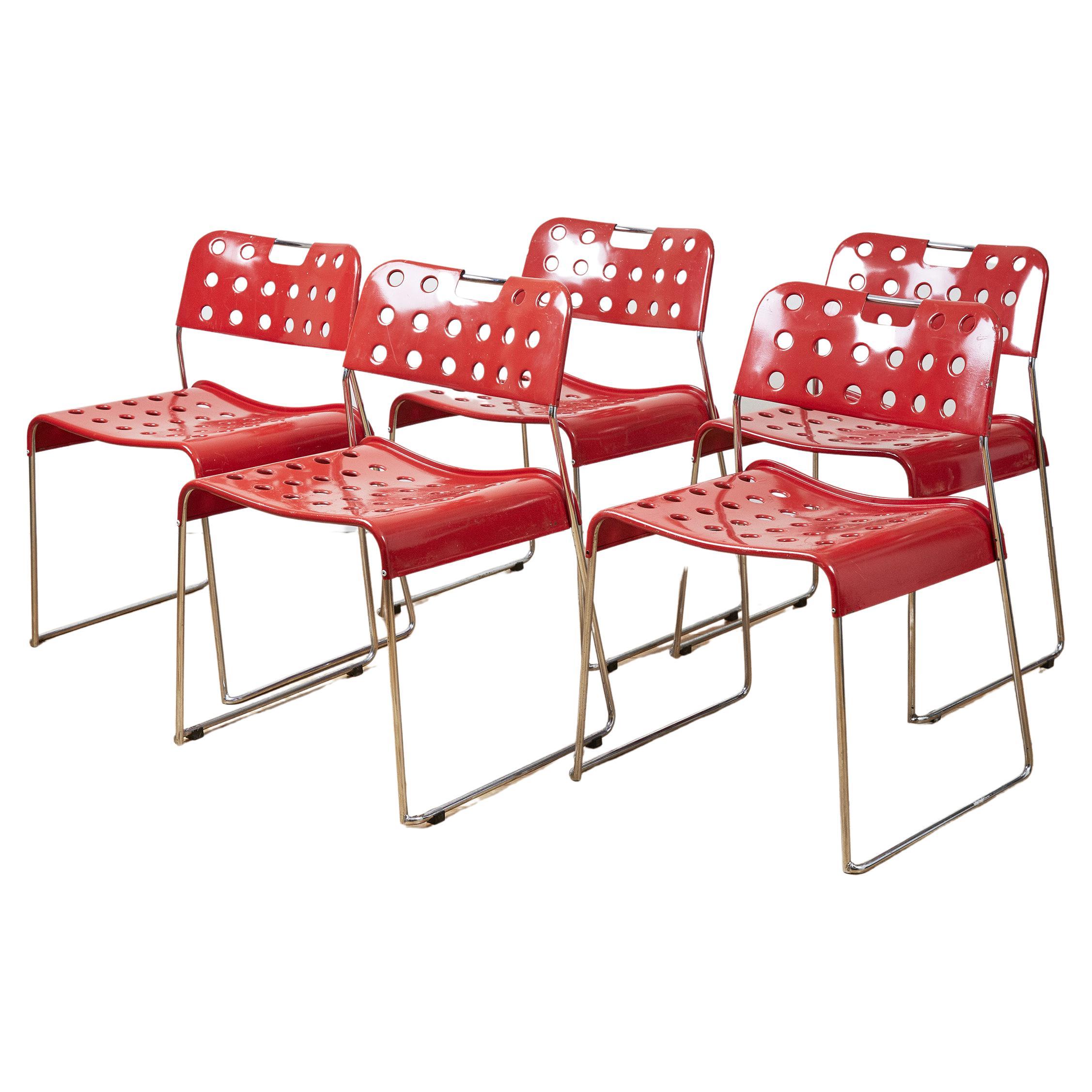 Rodney Kinsman Space Age Red Omstak Dining Chair for Bieffeplast, 1971, Set of 5