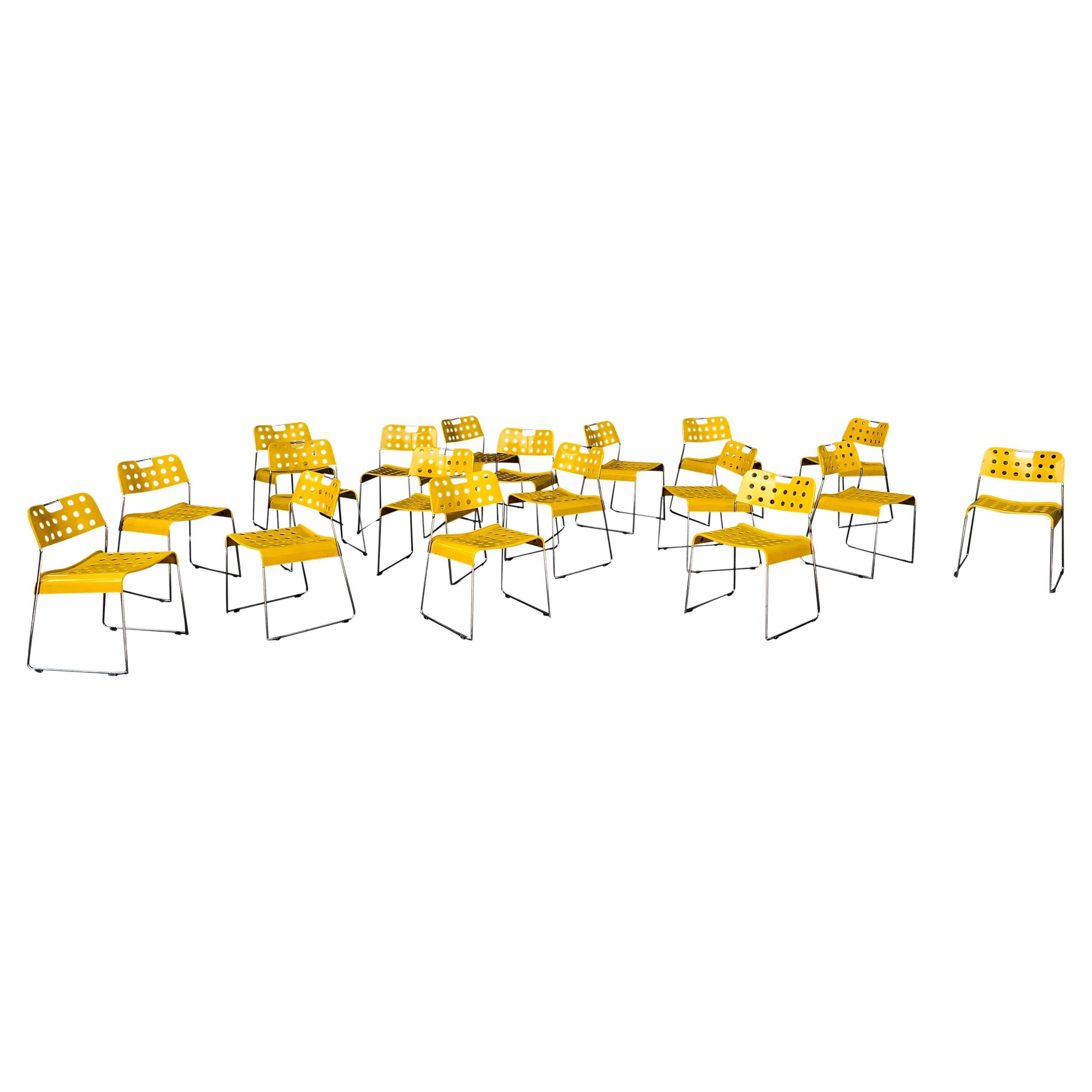 Rodney Kinsman Space Age Yellow Omstak Chair for Bieffeplast, 1971, Set 0f 18