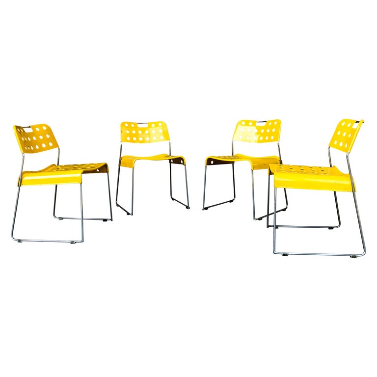 Rodney Kinsman Space Age Yellow Omstak Chair for Bieffeplast, 1971, Set of 12 For Sale 4
