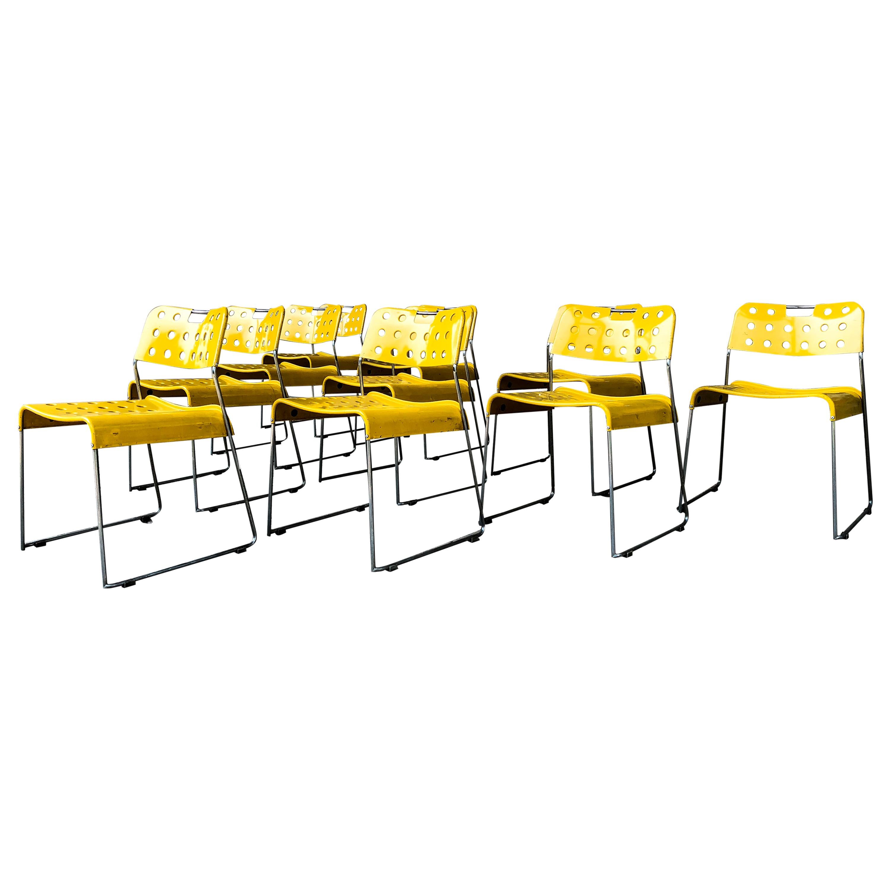 Italian Rodney Kinsman Space Age Yellow Omstak Chair for Bieffeplast, 1971, Set of 12 For Sale