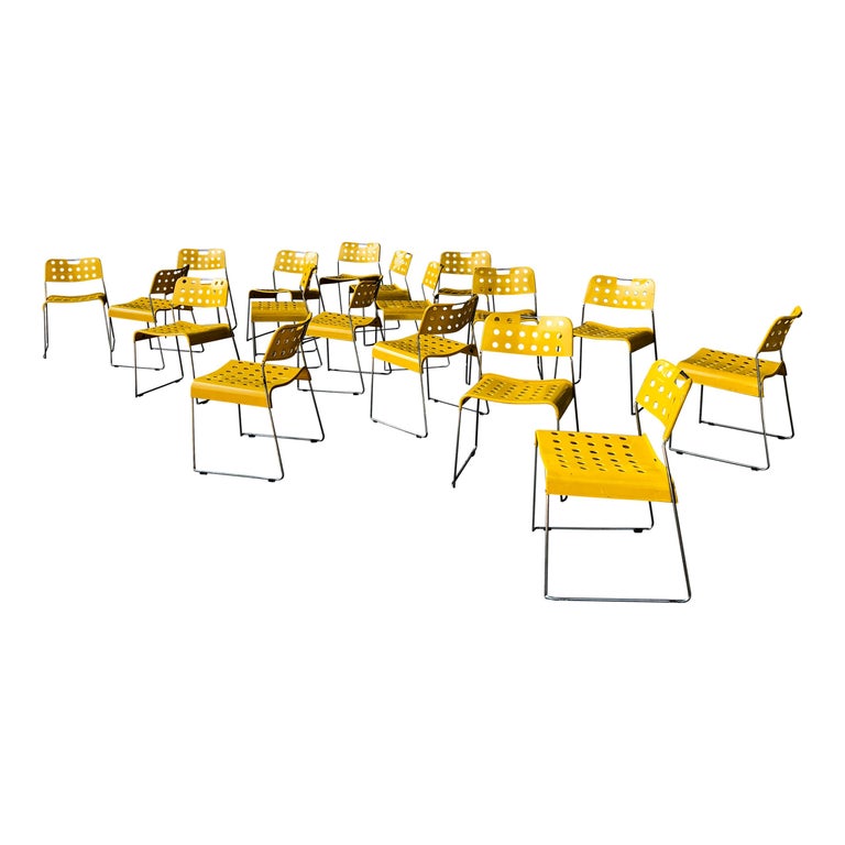 Rodney Kinsman Space Age Yellow Omstak Chair for Bieffeplast, 1971, Set of 12 In Fair Condition For Sale In Padova, IT