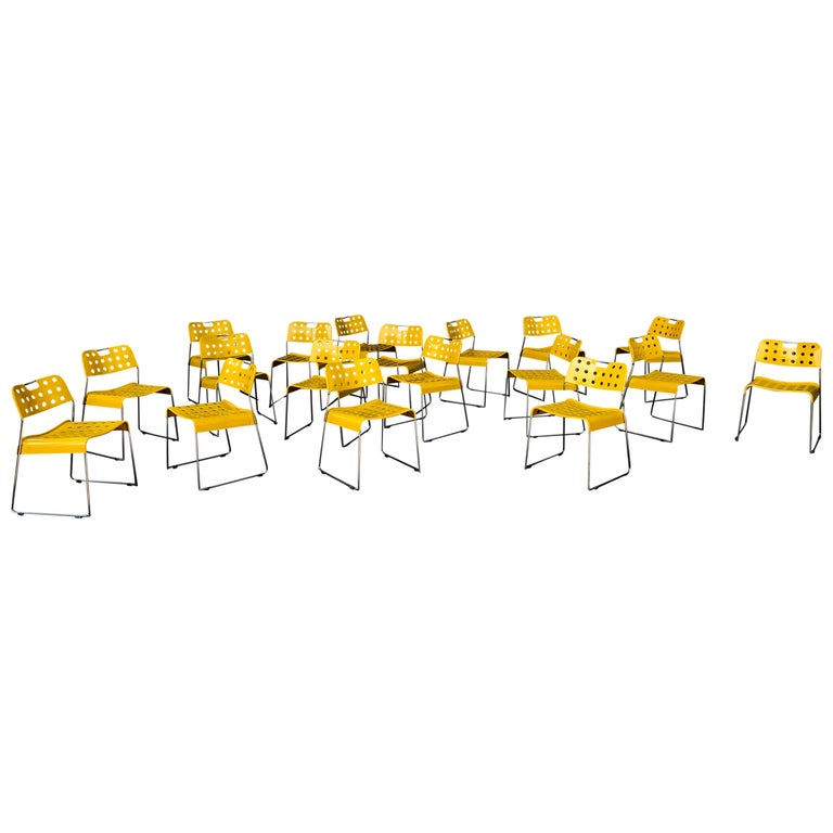 Late 20th Century Rodney Kinsman Space Age Yellow Omstak Chair for Bieffeplast, 1971, Set of 12 For Sale