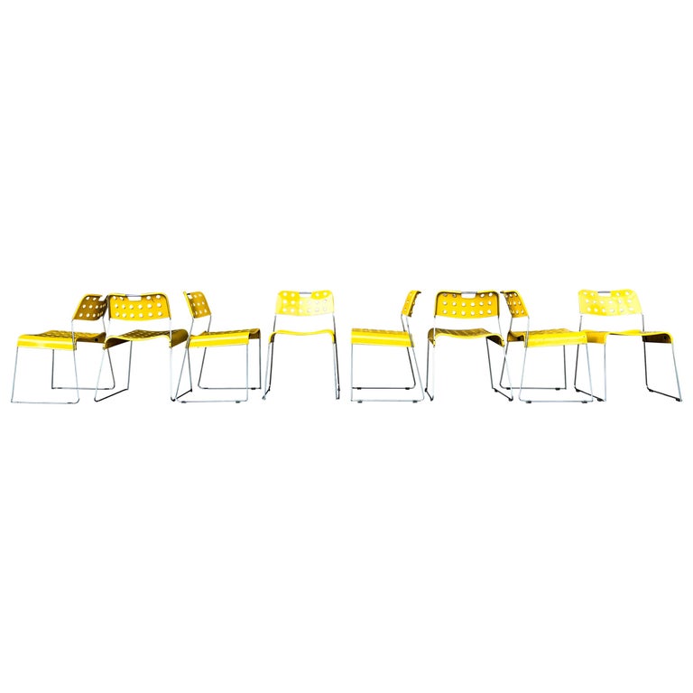 Rodney Kinsman Space Age Yellow Omstak Chair for Bieffeplast, 1971, Set of 12 For Sale 2