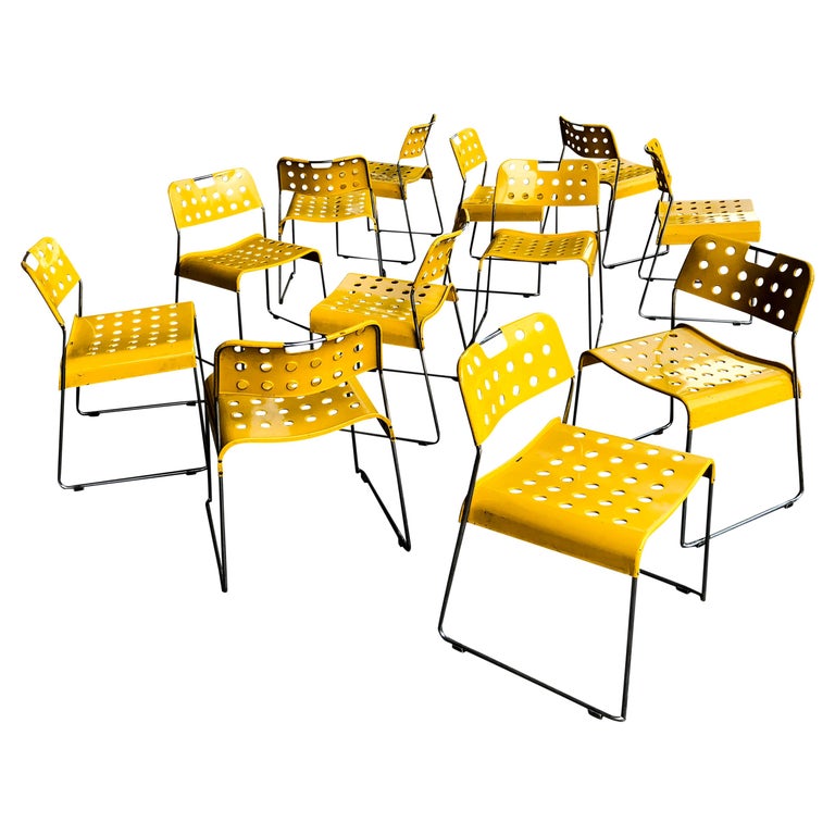 Rodney Kinsman Space Age Yellow Omstak Chair for Bieffeplast, 1971, Set of 12 For Sale