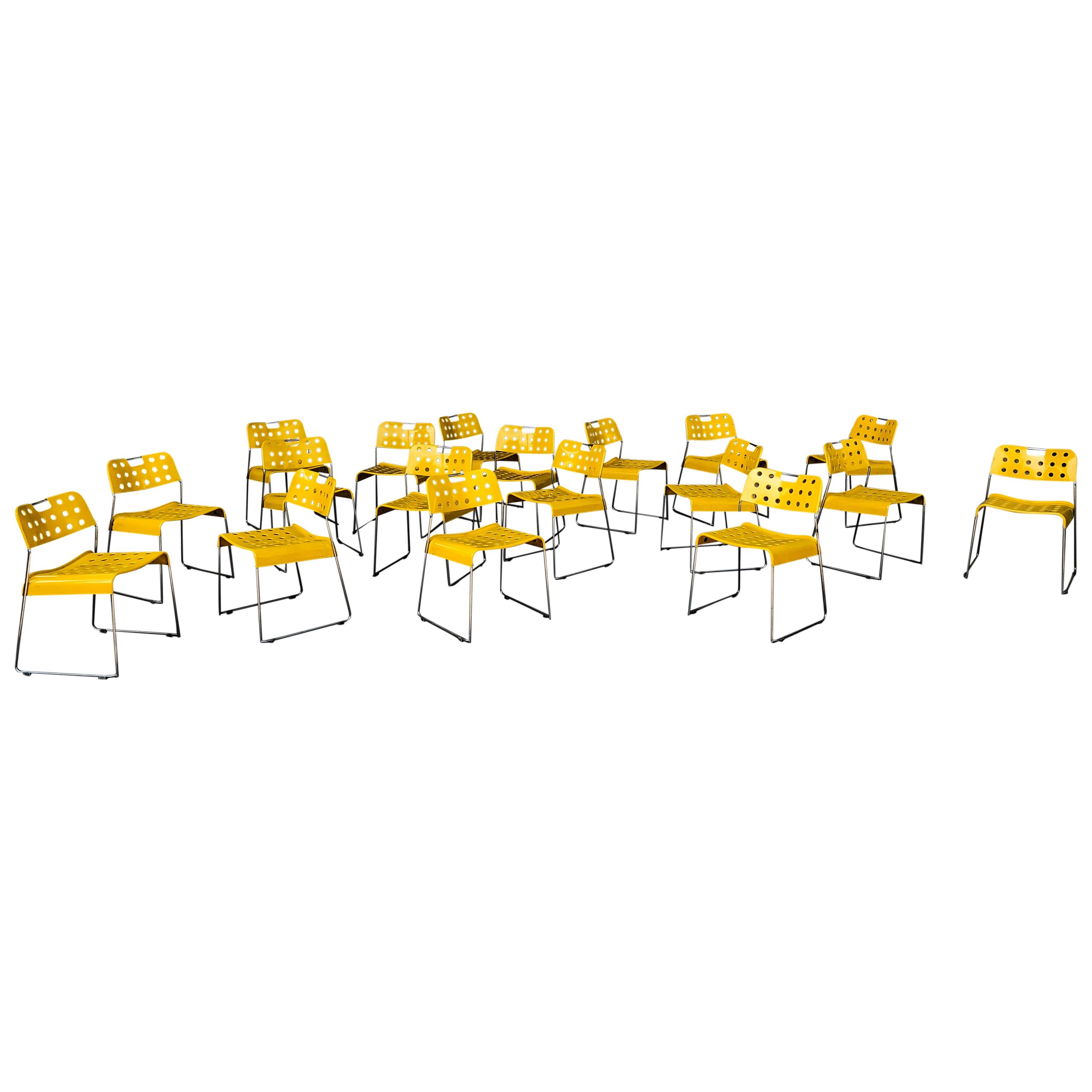 Rodney Kinsman Space Age Yellow Omstak Chair for Bieffeplast, 1971, Set of 4 For Sale 4