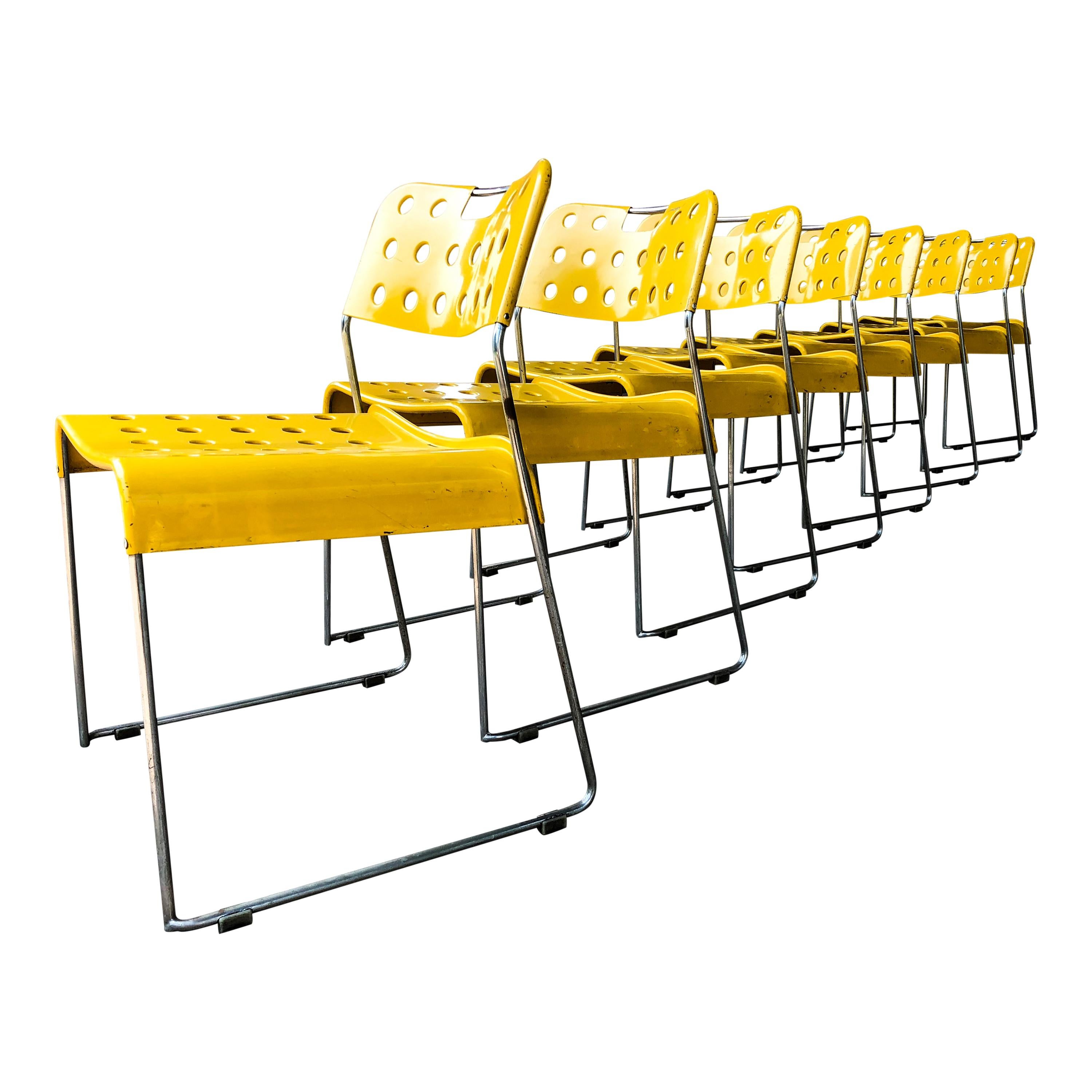 Italian Rodney Kinsman Space Age Yellow Omstak Chair for Bieffeplast, 1971, Set of 4 For Sale