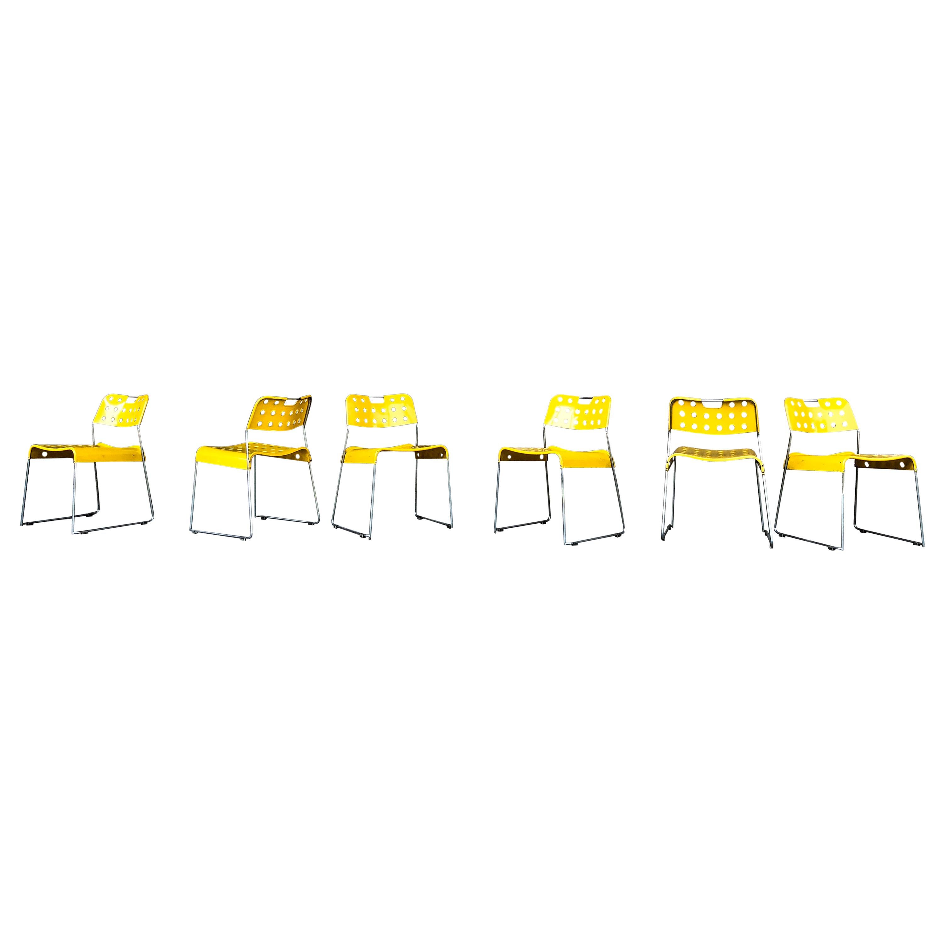 Late 20th Century Rodney Kinsman Space Age Yellow Omstak Chair for Bieffeplast, 1971, Set of 4 For Sale