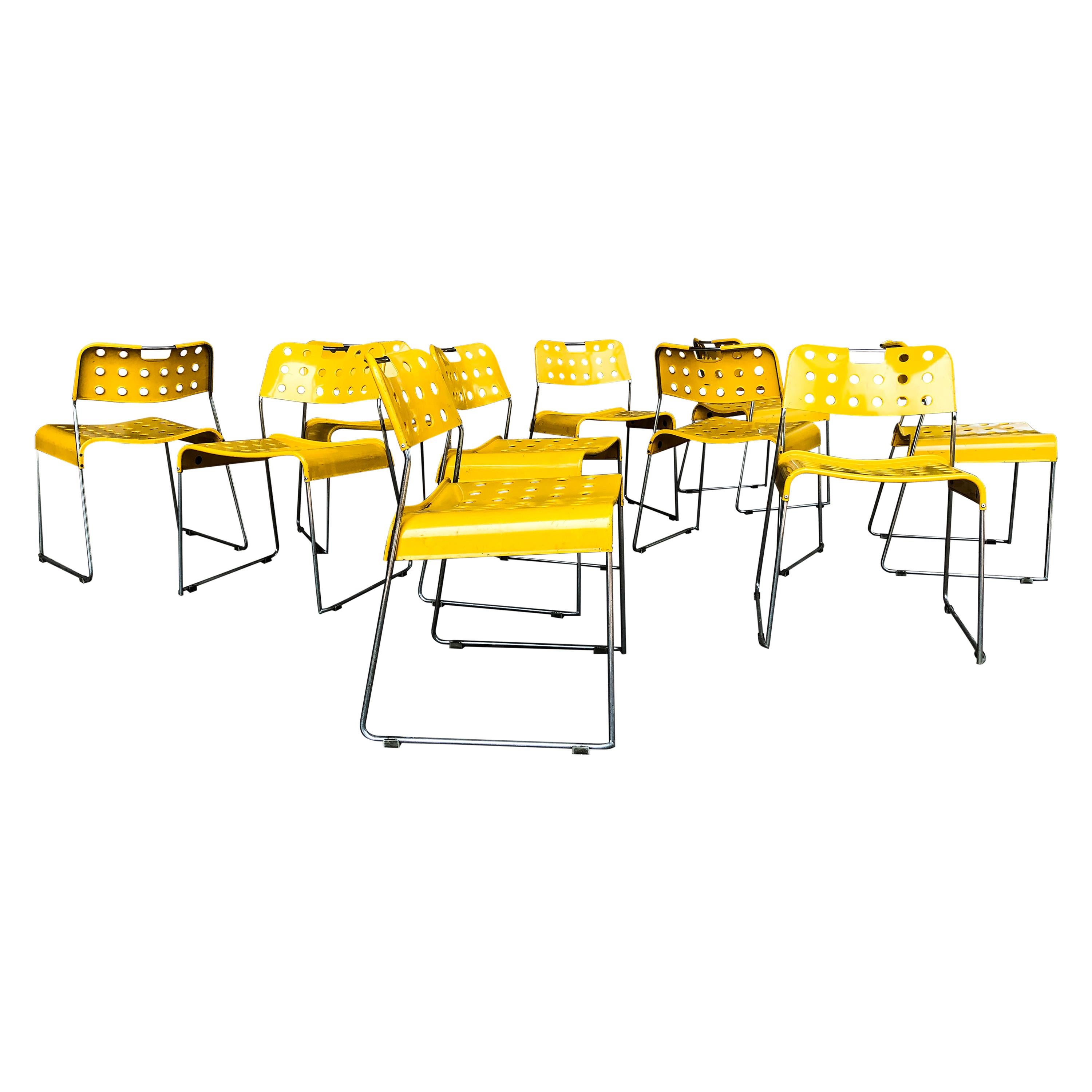 Rodney Kinsman Space Age Yellow Omstak Chair for Bieffeplast, 1971, Set of 4 For Sale 3