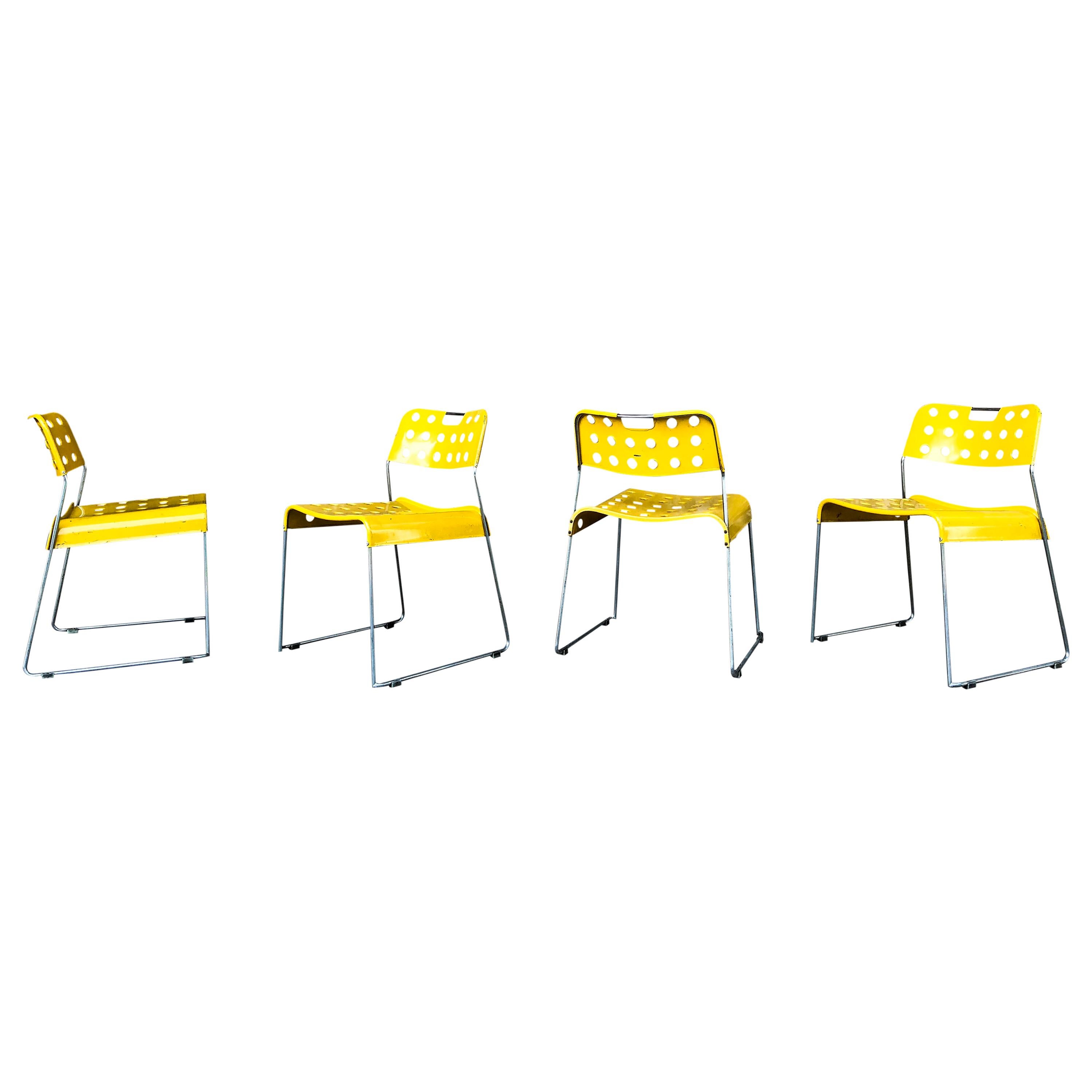Italian Rodney Kinsman Space Age Yellow Omstak Chair for Bieffeplast, 1971, Set of 6 For Sale