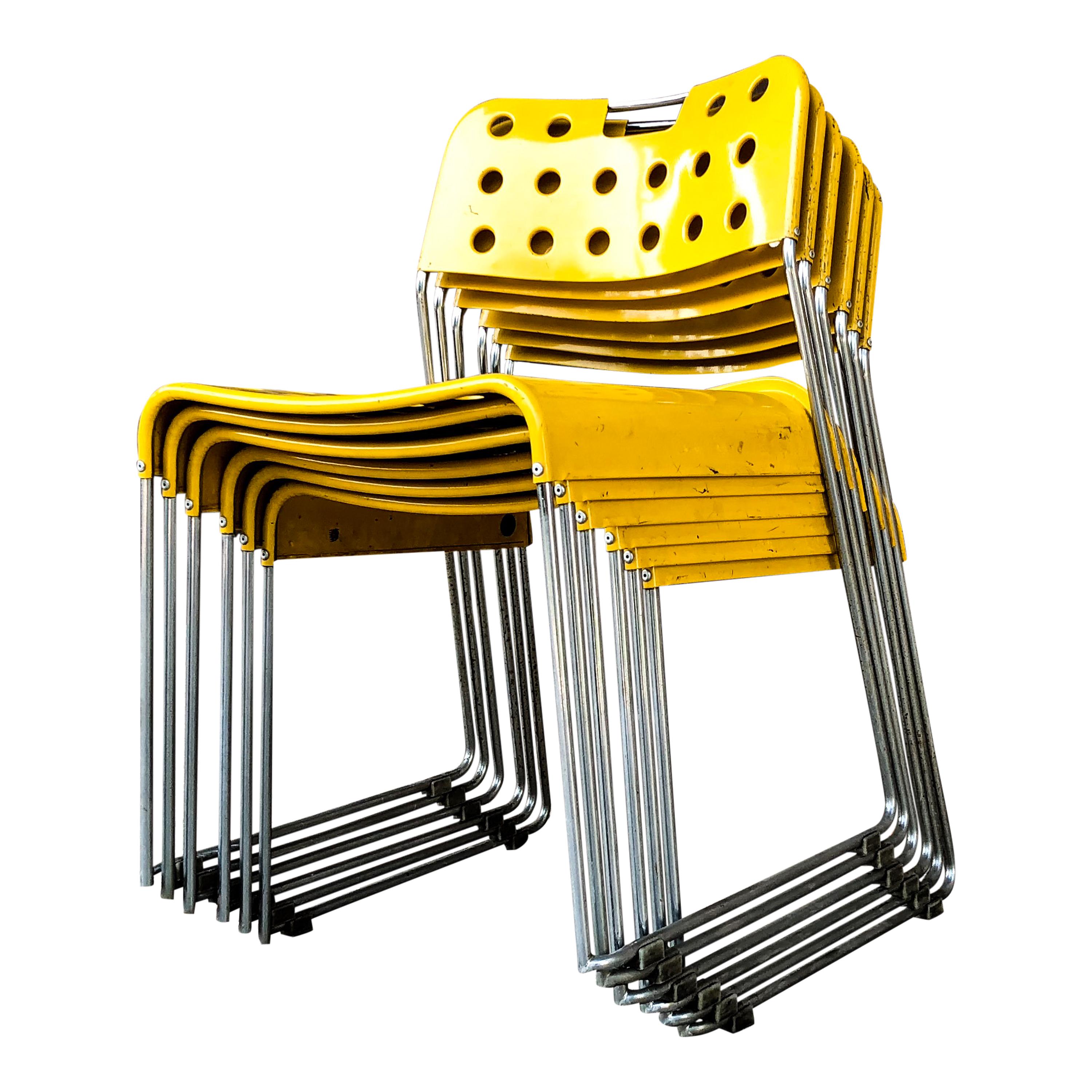Steel Rodney Kinsman Space Age Yellow Omstak Chair for Bieffeplast, 1971, Set of 6 For Sale