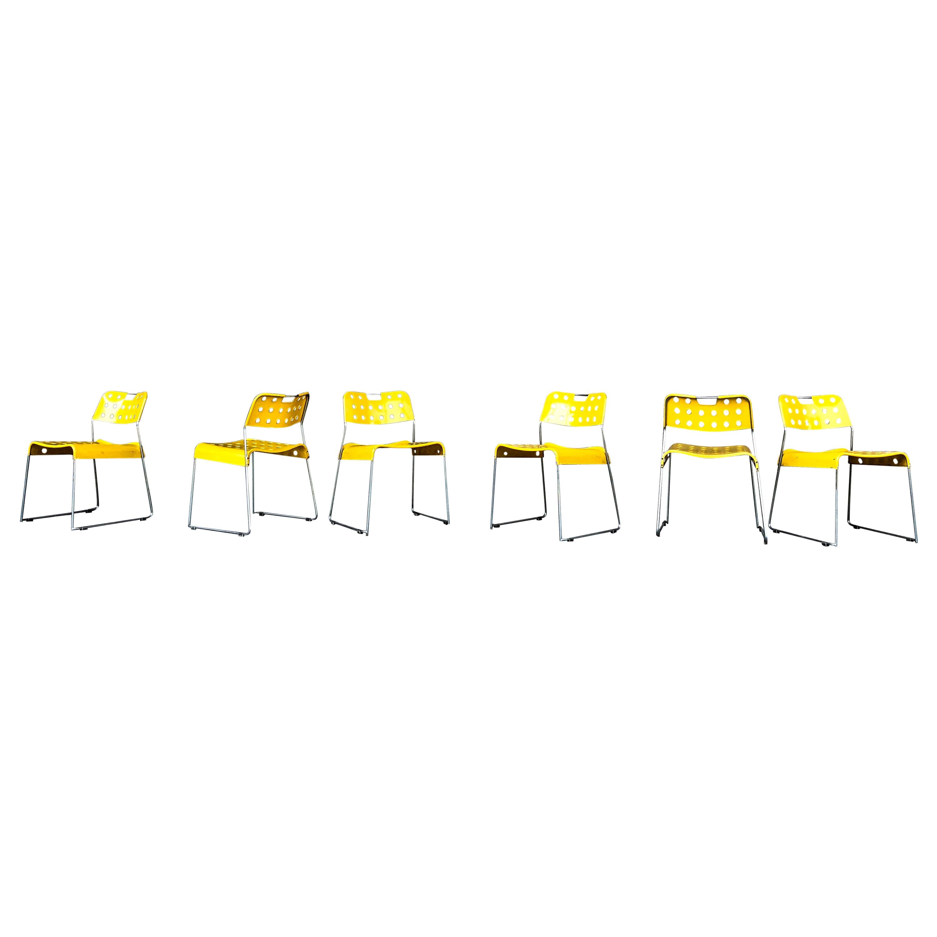 Rodney Kinsman Space Age Yellow Omstak Chair for Bieffeplast, 1971, Set of 6 For Sale