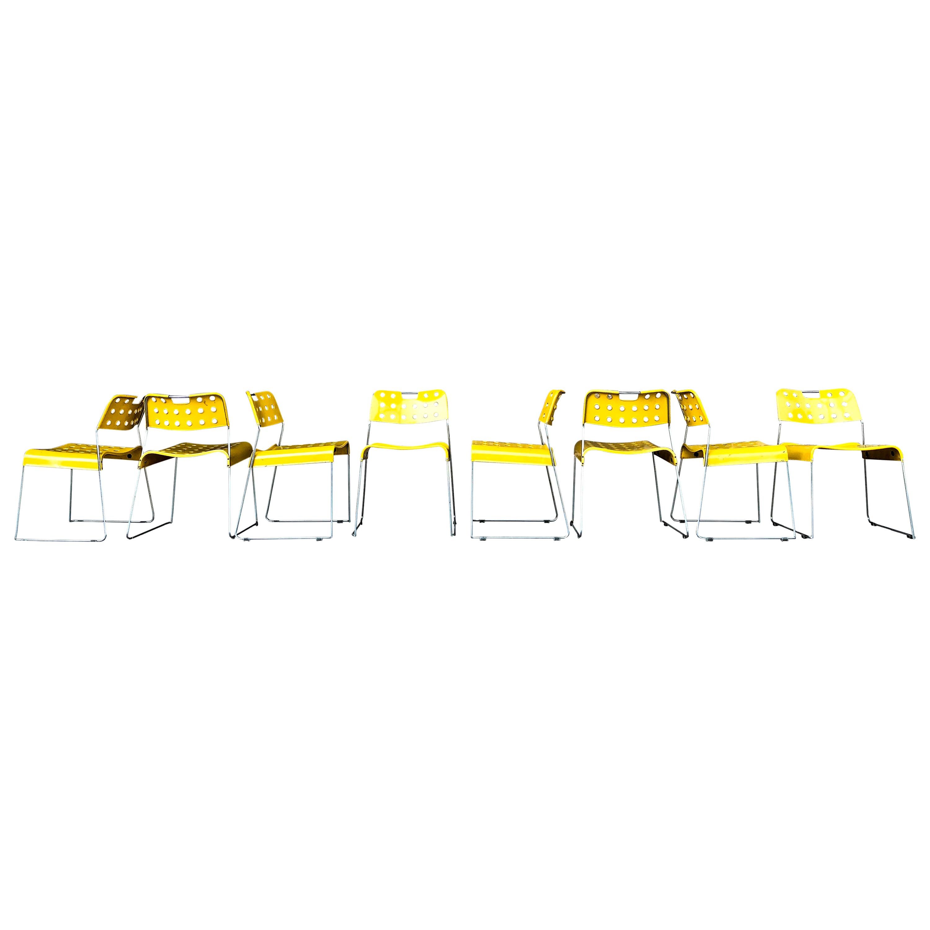 Rodney Kinsman Space Age Yellow Omstak Chair for Bieffeplast, 1971, Set of 8 For Sale