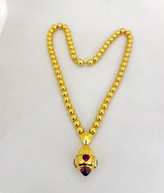 Collier Rodney Rayner en perles d'or 18 carats, orné de cœurs en rhodolite et de diamants