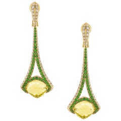 Rodney Rayner 18 Karat Yellow Gold Quartz, Garnet and Diamond Drop Earrings